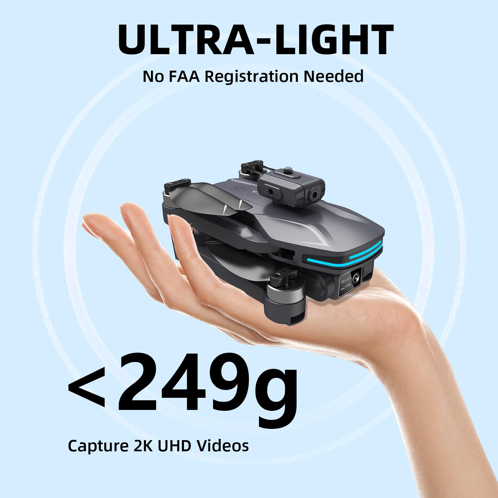 4K Camera Drone with Foldable Design, Dual Adjustable Lenses, Brushless Motors, Obstacle Avoidance, Altitude Hold, One-Touch Takeoff, Headless Mode, 2 Batteries, Storage Case Included