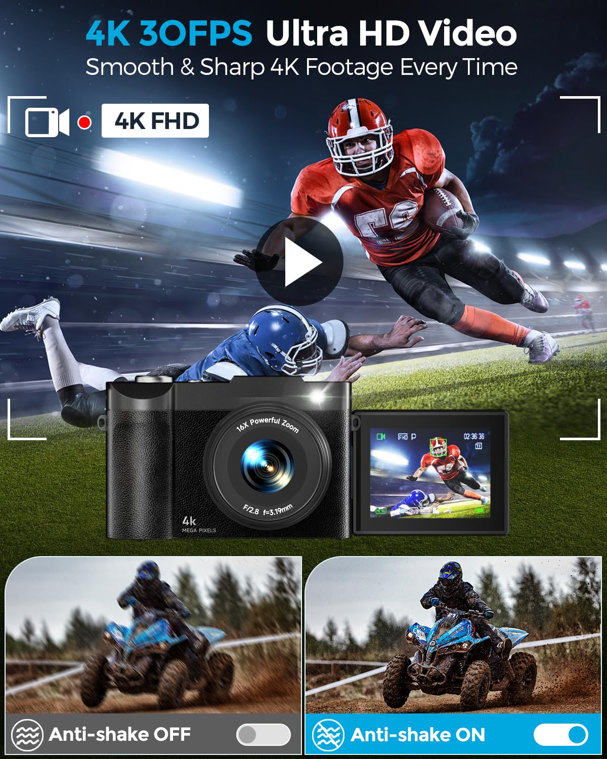 4K Digital Camera for Photography- 48MP Autofocus Vlogging Camera with 2.8