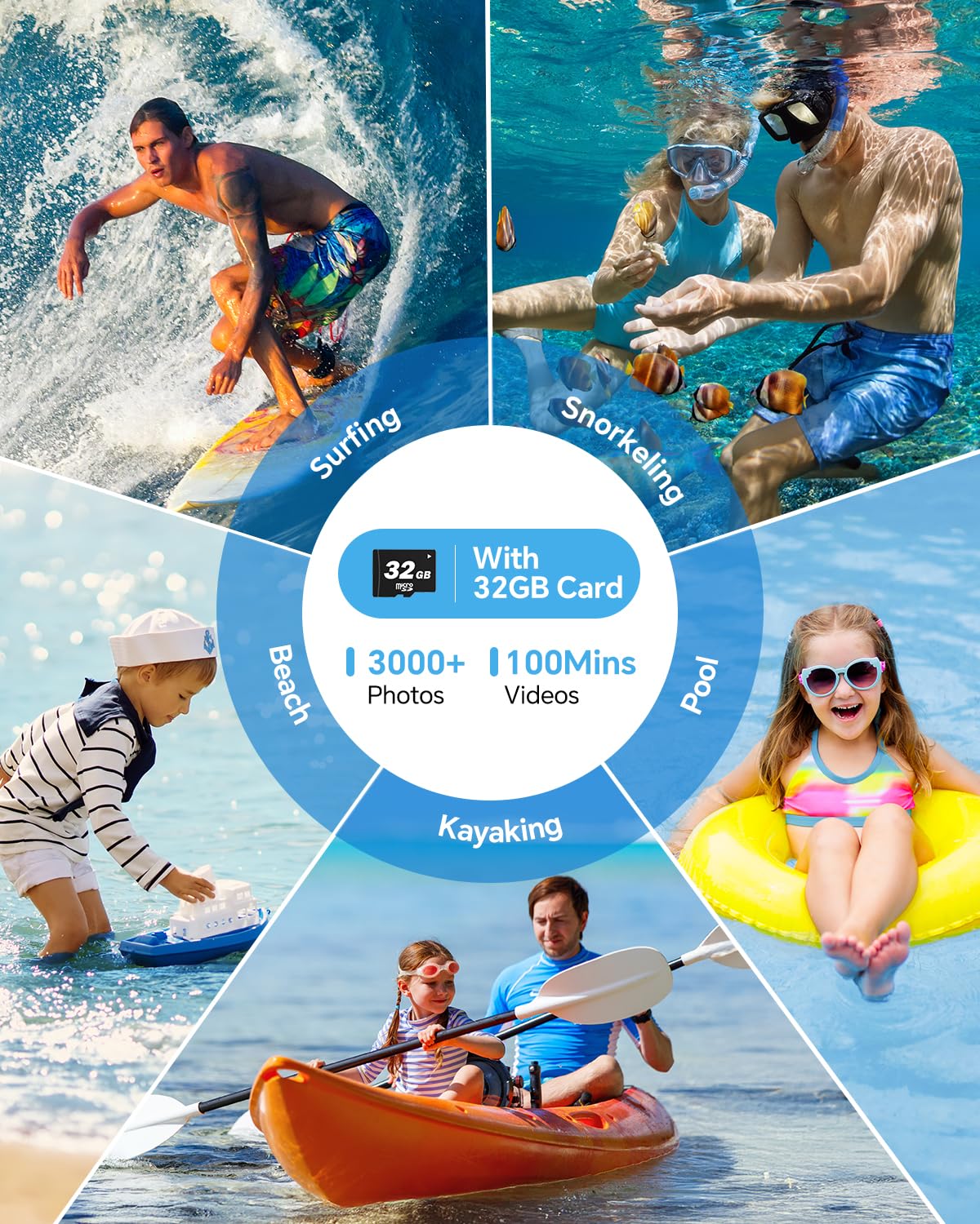 4K Underwater Camera Snorkeling 11FT Waterproof Camera 64MP Autofocus with 32GB Card Dual Screens Selfie 16X Zoom Floatable Compact Digital Camera Waterproof with 2 Batteries (Black)