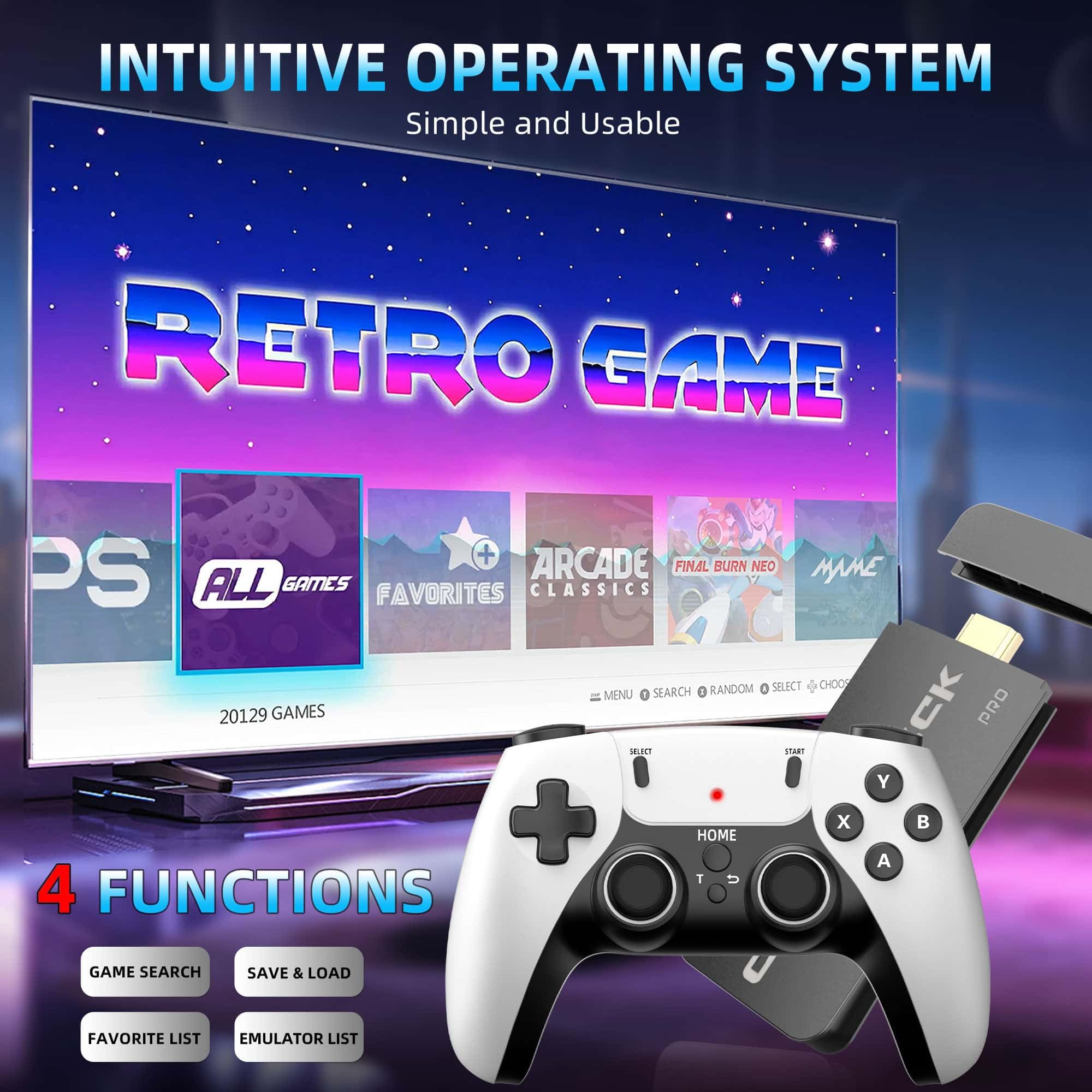 BADGOAL 2025 Upgrades Retro Game Console Stick Pro, Nostalgia Gaming Stick, Over 20,000 Games and 23 Emulators, Upgraded Dual 2.4G Wireless Controllers, Plug & Play TV Video Gaming Stick with 64GB Memory