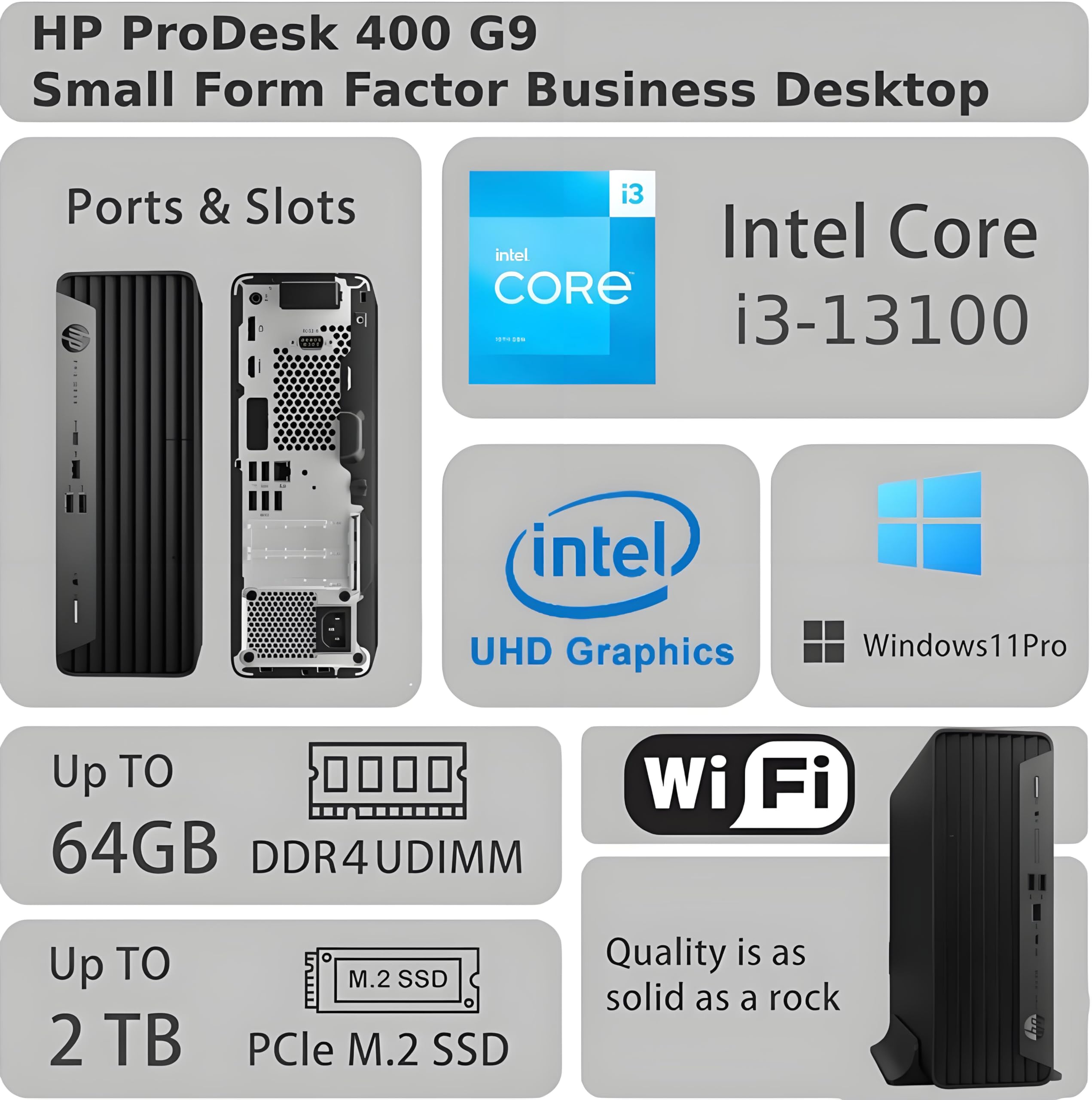 HP ProDesk 400 G9 SFF Business Desktop Computer, Intel CPU, 32GB RAM, 1TB PCle SSD, Dual 4K Display Support, USB-C, HDMl, RJ-45, Wi-Fi, Wired Keyboard & Mouse, Windows 11 Pro