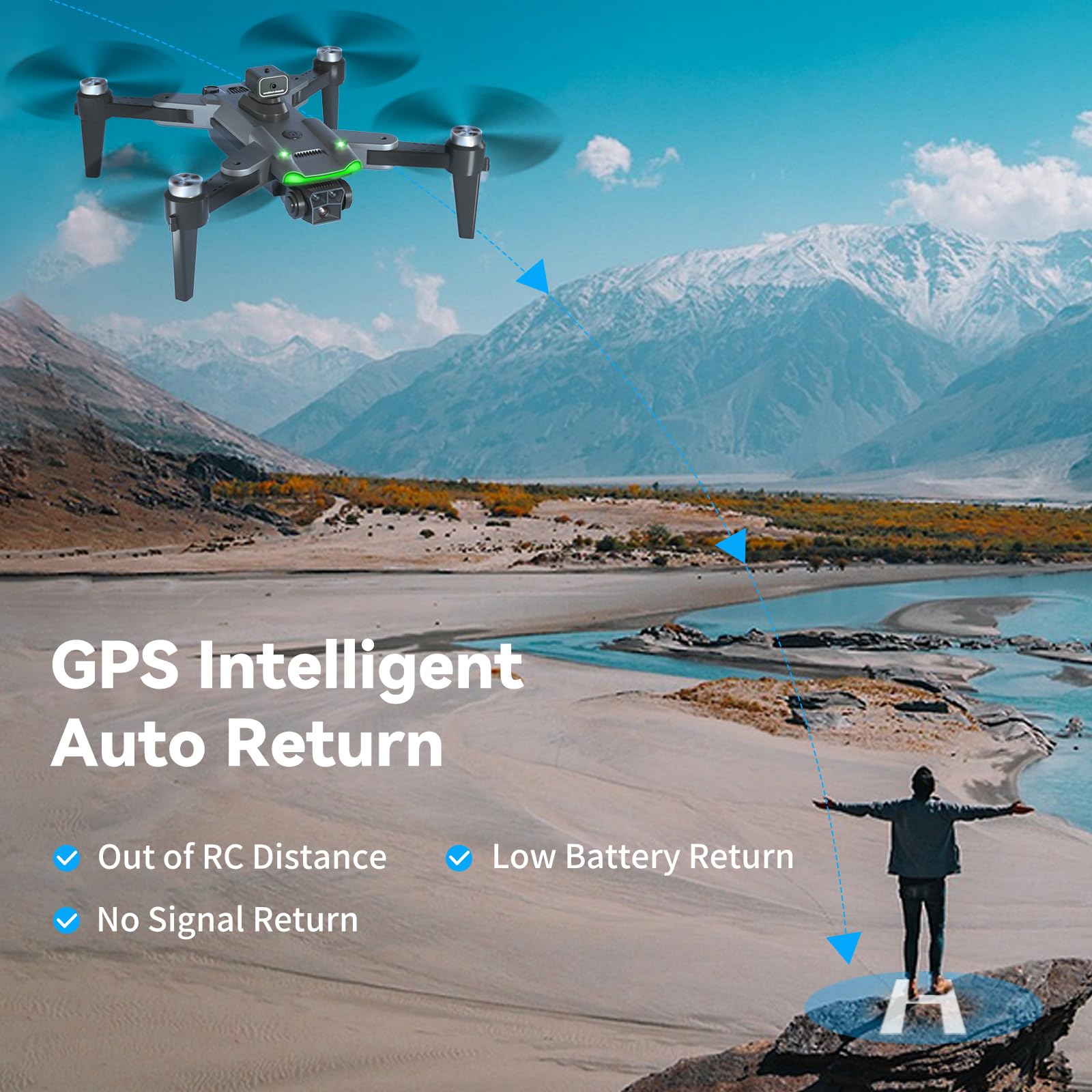 HYTOBP GPS Drone with 4K Camera for Adults, S166 Drone Under 249g 5GHz Transmission 3 Batteries, 90° Adjustable Lens, Auto Return, Follow Me, Brushless Motor Drones for Adults and Beginners (Black)