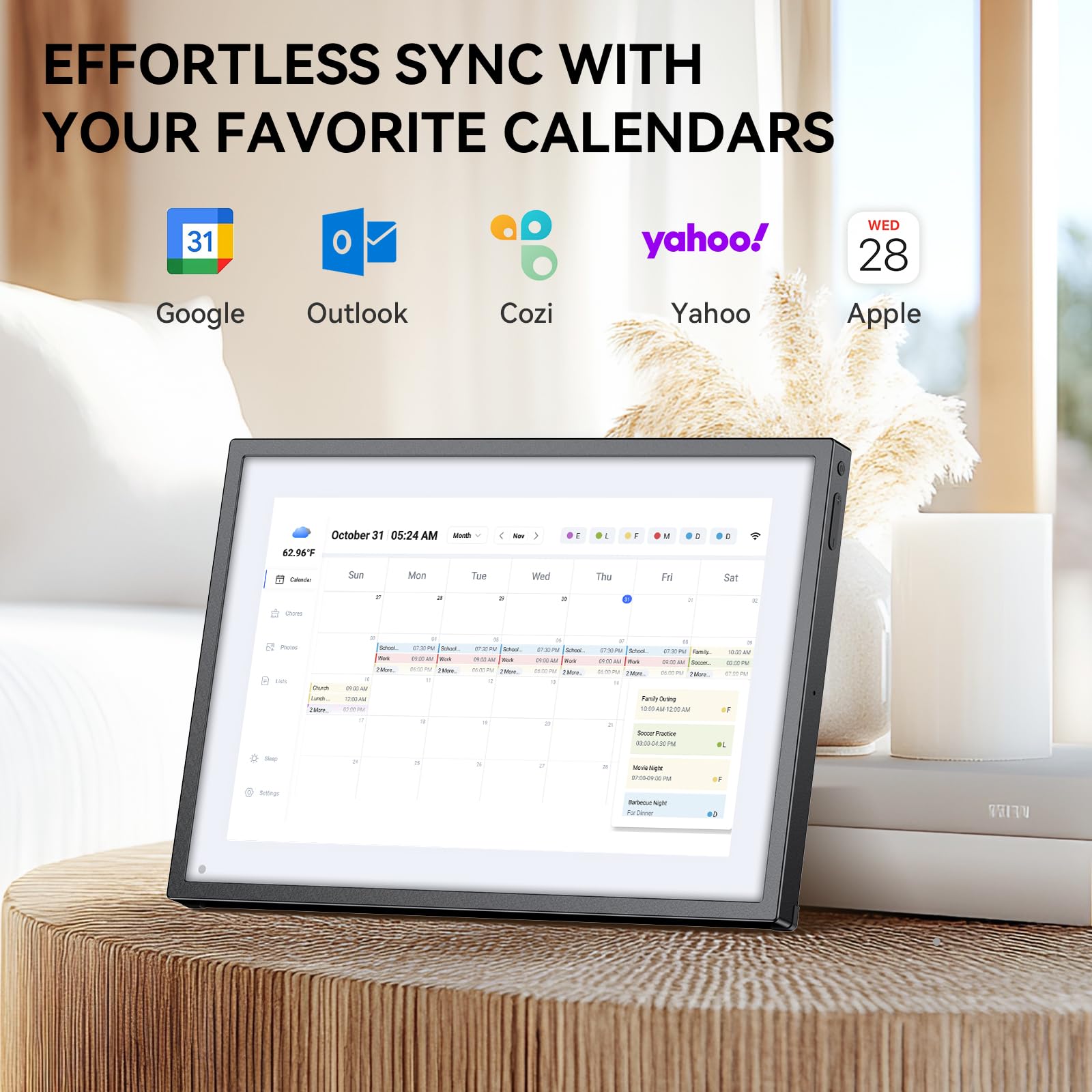 LOOFII 10.1 Inch Smart Digital Calendar – HD Touchscreen Family Planner & Calendar with Chore Chart & Meal Planner (Black White)