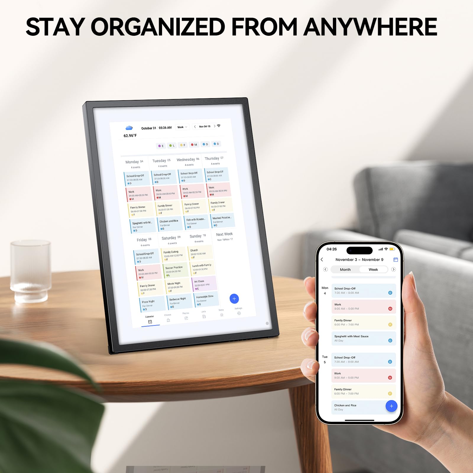 LOOFII 10.1 Inch Smart Digital Calendar – HD Touchscreen Family Planner & Calendar with Chore Chart & Meal Planner (Black White)