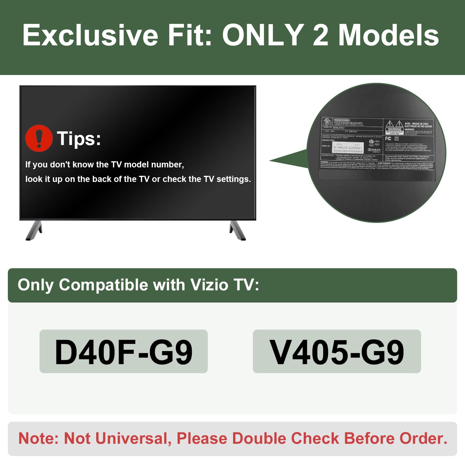 No-Drill TV Stand Legs Exclusive for Vizio D40F-G9 V405-G9, Only for Vizio TV Replacement Stand We Listed, Not for Other Models, w/All Screws, Instructions & Non-Slip Pads