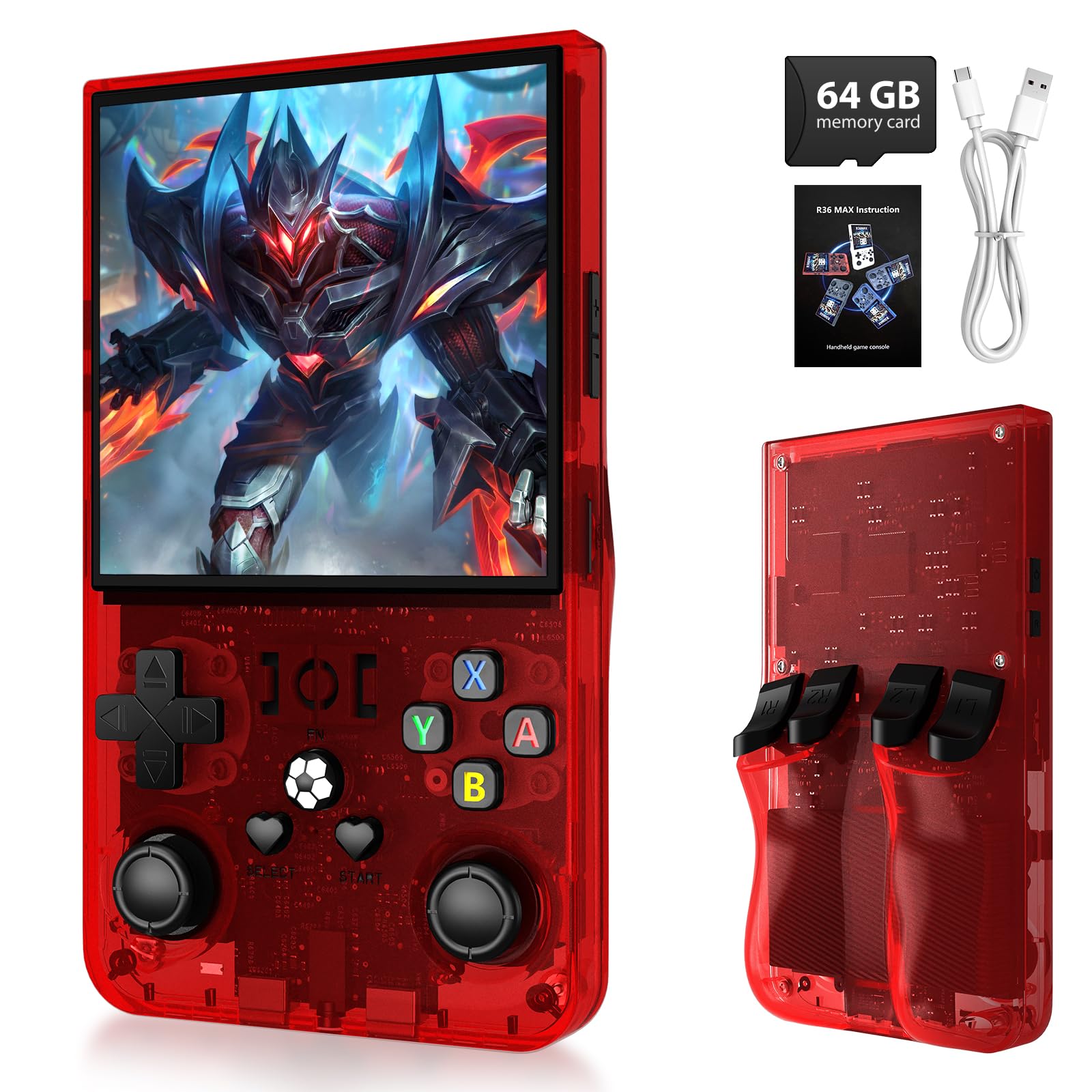 R36MAX Handheld Retro Game Console,Retro Video Game Console Built-in Games,4.0 inch IPS Screen,Linux System with Professional Gaming Chip,4000mAh Rechargeable Battery(Transparent Gray)