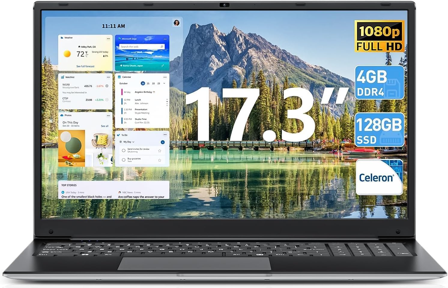 SGIN 17.3 Inch Laptop Computer, Windows 11 Laptops with Celeron I3 Processor, 4GB DDR3 128GB SSD, 60800mWh Battery, FHD IPS Display, HDMI, Type-C, Numpad, 5G WiFi, BT4.2, for Business and Students