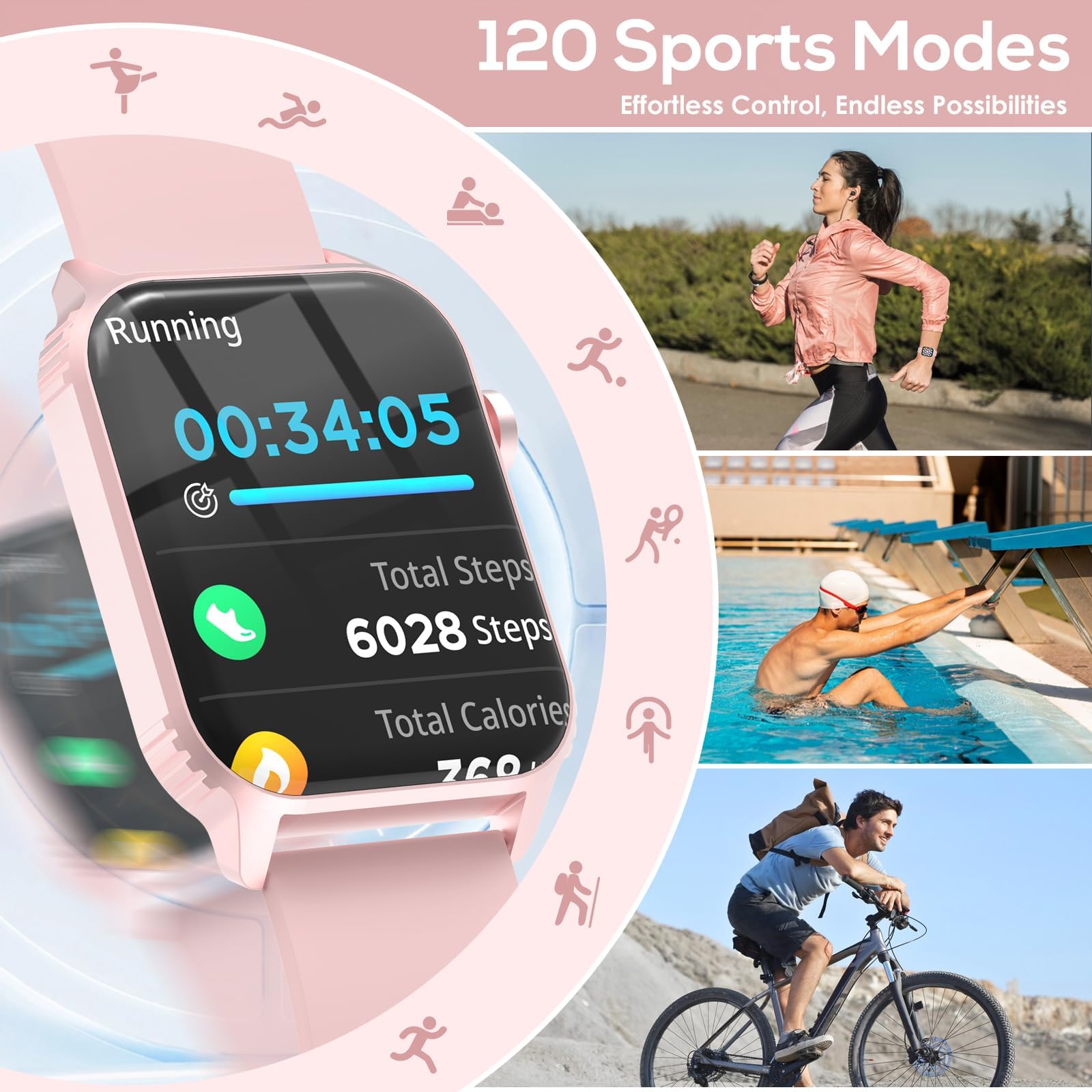 TRAUSI Smart Watches for Women Men, 1.83 inches HD Smartwatch with 120 Sports Modes, Heart Rate/Sleep Monitor, IP67 Waterproof, Bluetooth Call & Music Control for iPhone/Android