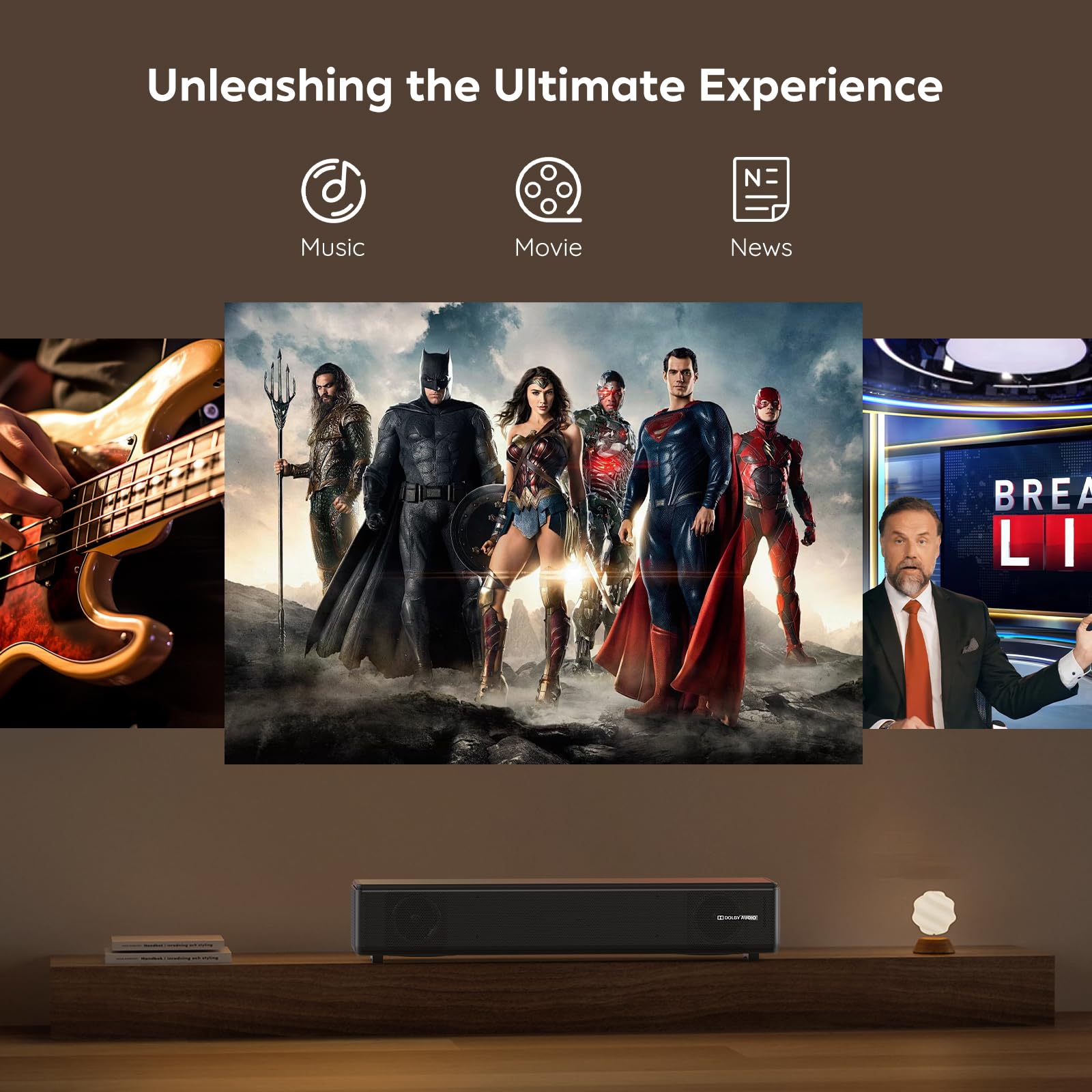 TV Sound Bar, Soundbar with RGB LED Lights & 2.1CH Bluetooth Speaker Surround System, 180W Surround Sound, AUX/Optical/HDMI ARC Home Theater Speaker, 2 in 1 Detachable for Smart TV/Projector/Gaming/PC