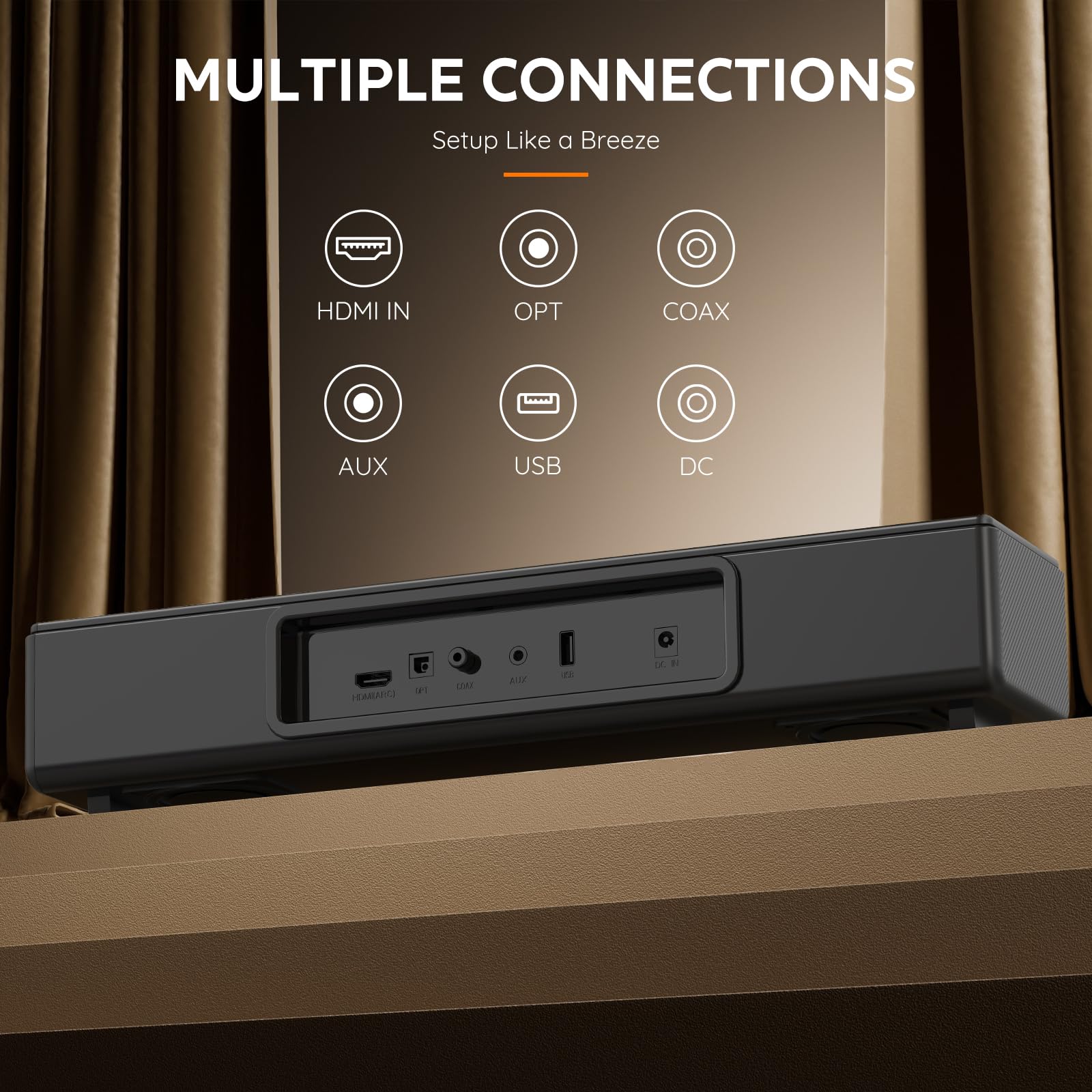 TV Sound Bar, Soundbar with RGB LED Lights & 2.1CH Bluetooth Speaker Surround System, 180W Surround Sound, AUX/Optical/HDMI ARC Home Theater Speaker, 2 in 1 Detachable for Smart TV/Projector/Gaming/PC