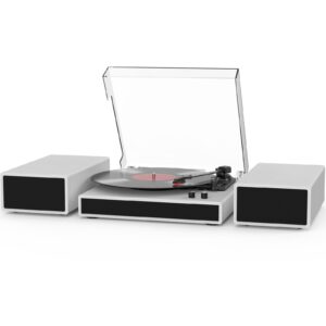Vinyl Record Player with Dual Stereo Bookshelf Speakers Vintage Turntable with Bluetooth Wireless Playback Belt Drive 3-Speed Playback Record Player Support RCA Out Auto Stop
