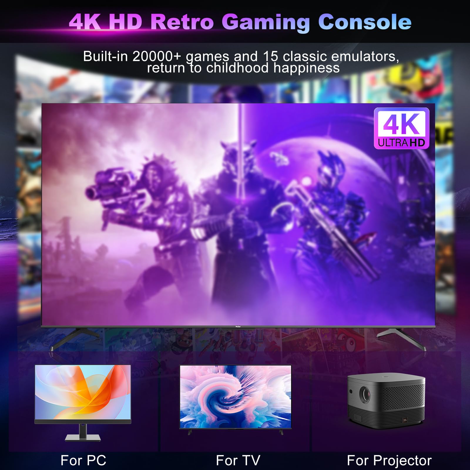 Wireless Retro Gaming Console, 20000+ Retro Game Stick Pro with 15 Emulator, 4K HDMI Output, Plug & Play Classic Video Gaming Stick with Dual 2.4G Wireless Game Controllers for TV, Gifts (64GB)
