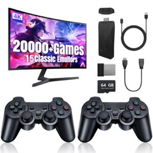 Wireless Retro Gaming Console, 20000+ Retro Game Stick Pro with 15 Emulator, 4K HDMI Output, Plug & Play Classic Video Gaming Stick with Dual 2.4G Wireless Game Controllers for TV, Gifts (64GB)