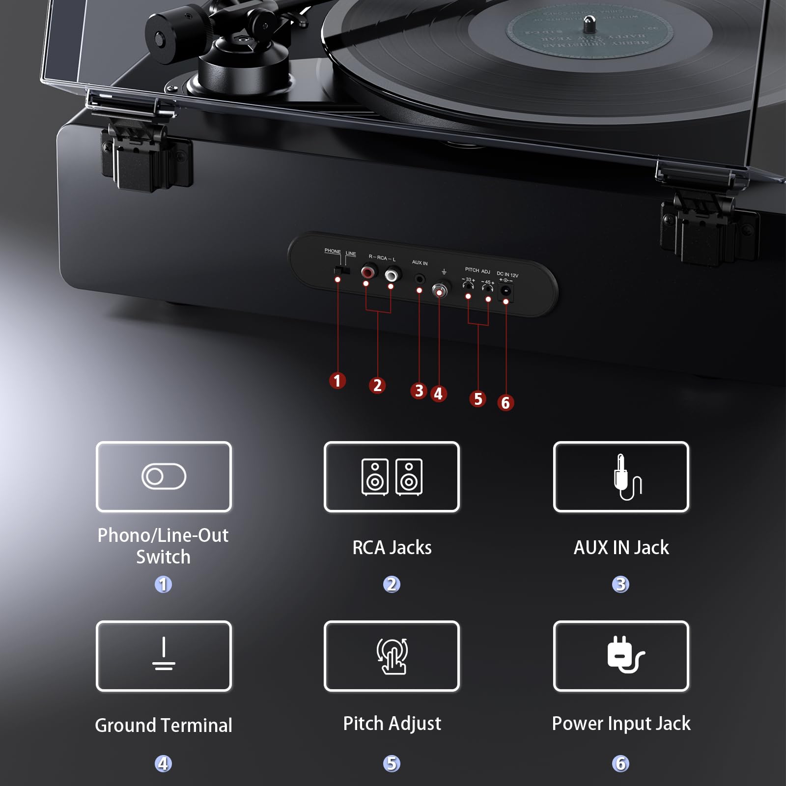 1 by ONE Bluetooth Turntable HiFi System with 36 Watt Bookshelf Speakers, Patend Designed Vinyl Record Player with Magnetic Cartridge, Bluetooth Playback and Auto Off