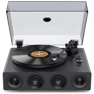 1 by ONE Bluetooth Turntable HiFi System with 36 Watt Bookshelf Speakers, Patend Designed Vinyl Record Player with Magnetic Cartridge, Bluetooth Playback and Auto Off
