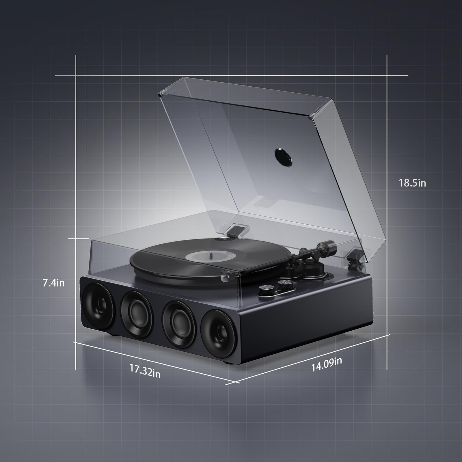 1 by ONE Bluetooth Turntable HiFi System with 36 Watt Bookshelf Speakers, Patend Designed Vinyl Record Player with Magnetic Cartridge, Bluetooth Playback and Auto Off