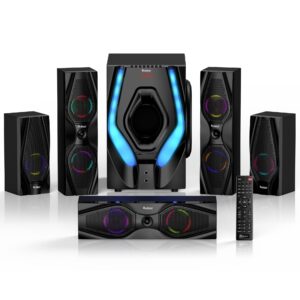 Bobtot Surround Sound Systems Home Theater System – 1200 Watts Peak Power 10″ Subwoofer 5.1/2.1 Wired Audio Stereo Speakers Strong Bass with HDMI ARC Optical AUX Bluetooth Input