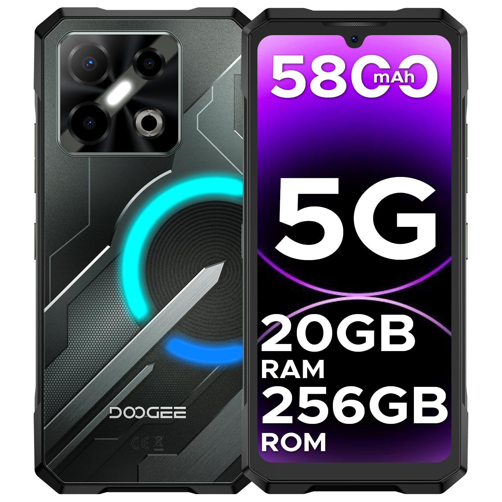 DOOGEE Blade GT Play Rugged Smartphone 5G Unlocked with RGB LED Light Effect,20GB+256GB/2TB Rugged Cellphones, 6.72″ FHD+120Hz Rugged Phone,10.5mm Ultra-Thin,50MP AI Camera,5800mAh/Fingerprint/NFC