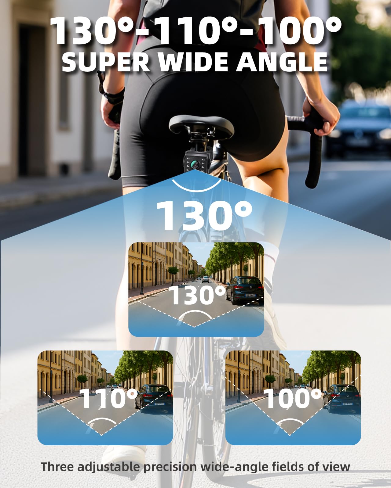 Fitense Bike Camera with 10000mAh Rechargeable Battery 360° Rotation 5'' HD 1080P Display - Color & B&W Night Vision 130° Precise Wide-Angle View Bike Rear View Camera for Bicycle, Mountain, Road Bike