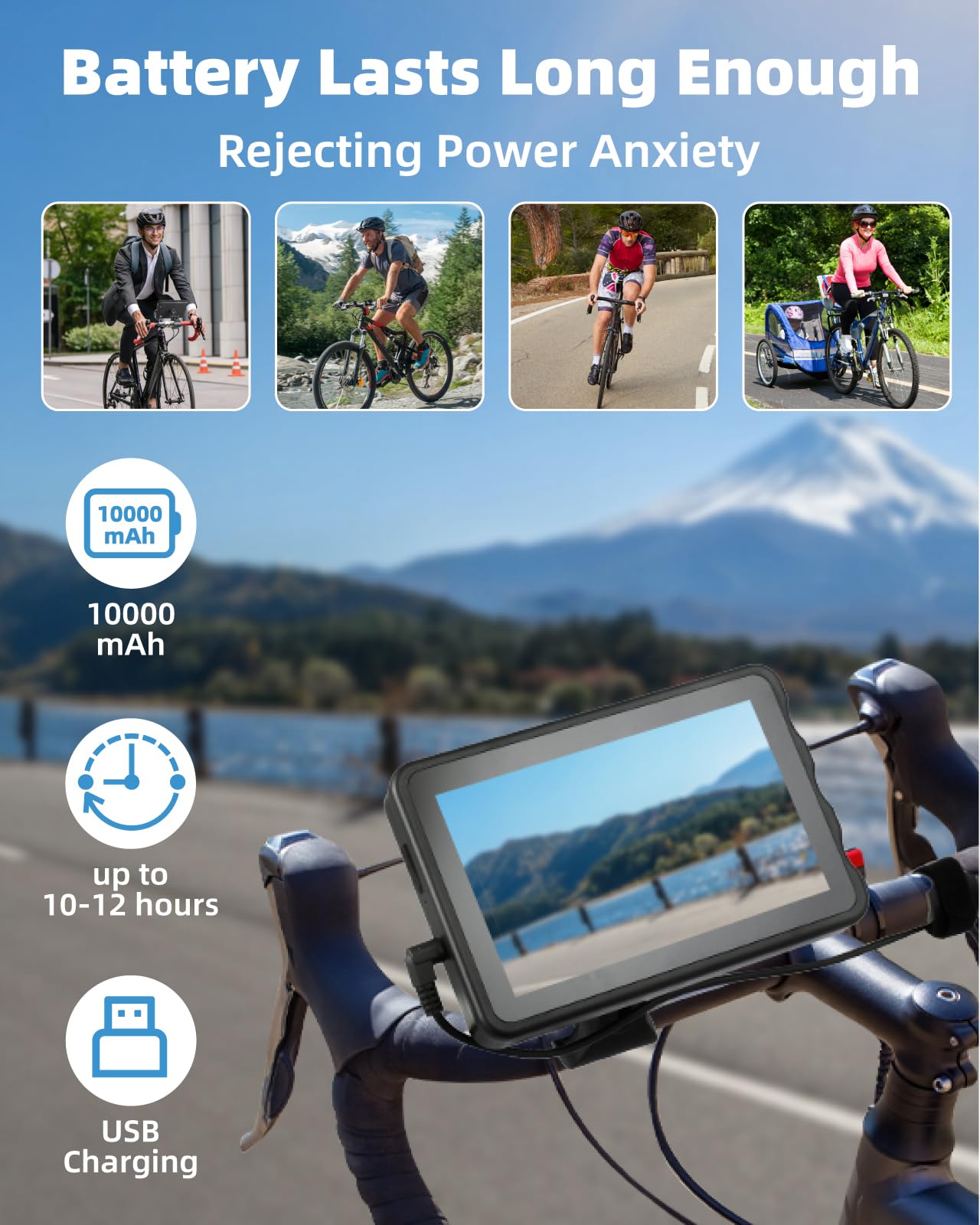 Fitense Bike Camera with 10000mAh Rechargeable Battery 360° Rotation 5'' HD 1080P Display - Color & B&W Night Vision 130° Precise Wide-Angle View Bike Rear View Camera for Bicycle, Mountain, Road Bike