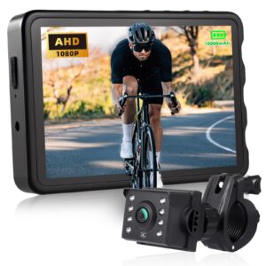 Fitense Bike Camera with 10000mAh Rechargeable Battery 360° Rotation 5” HD 1080P Display – Color & B&W Night Vision 130° Precise Wide-Angle View Bike Rear View Camera for Bicycle, Mountain, Road Bike