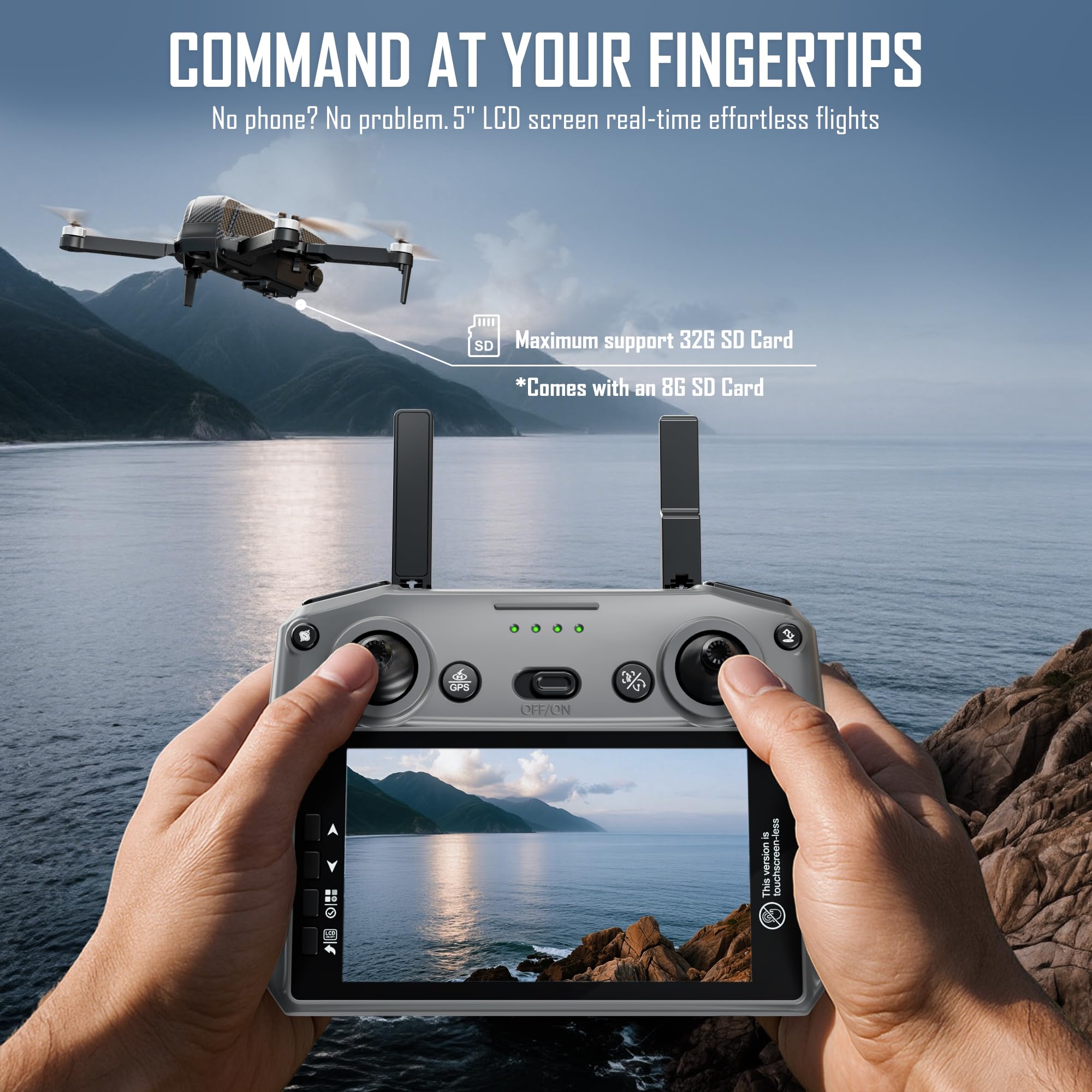 GPS Drone with 4K Camera for Adults, FPV RC Quadcopter, 90-min Flight Time, Auto Return, Follow Me, Circle Fly, 5-inch LCD Tablet Screen, Brushless Motor, Lightweight Foldable Drone for Beginners