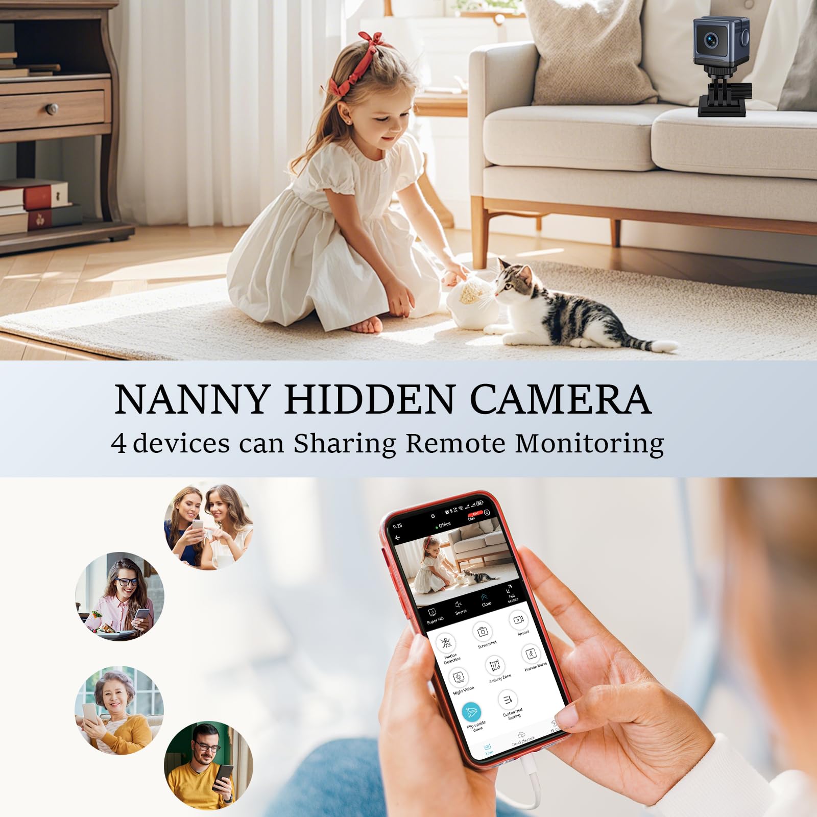 HD Mini Home Security Camera with Night Vision 4K Mini Nanny Camera with App Control for Home Office Security and Baby and Pet Monitoring (Video Only) (Black)