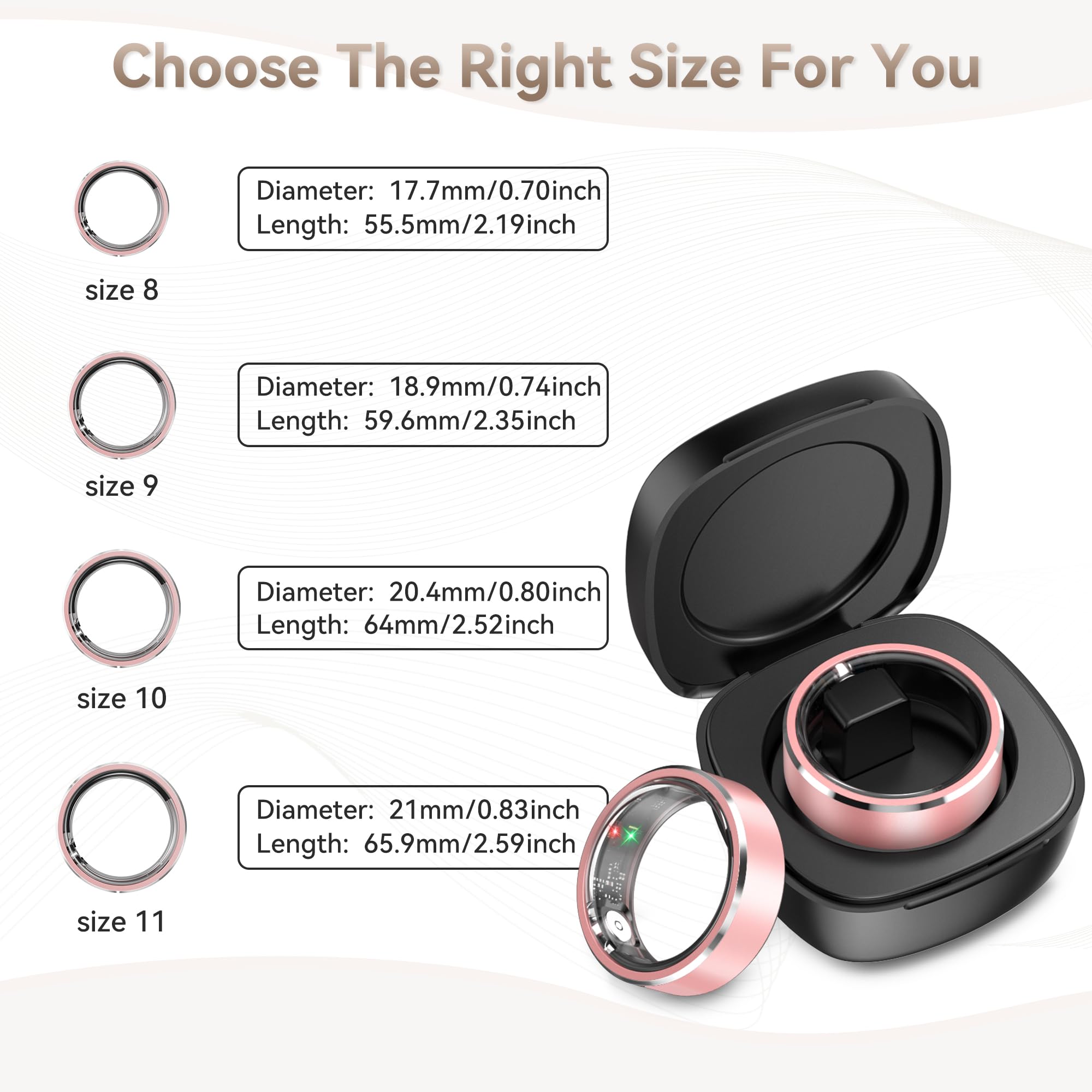 Health Smart Ring for Men Women, Fitness Tracker with Heart Rate/Blood Pressure/Blood Oxygen Monitor,Sleep Tracker,Pedometer, IP68 Waterproof Ring for iPhone&Android, No Subscription (Pink, Size9）
