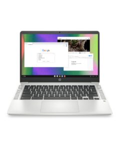 HP Chromebook 14 Laptop, Intel Celeron N4120, 4 GB RAM, 64 GB eMMC, 14″ HD Display, Chrome OS, Thin Design, 4K Graphics, Long Battery Life, Ash Gray Keyboard (14a-na0226nr, 2022, Mineral Silver)
