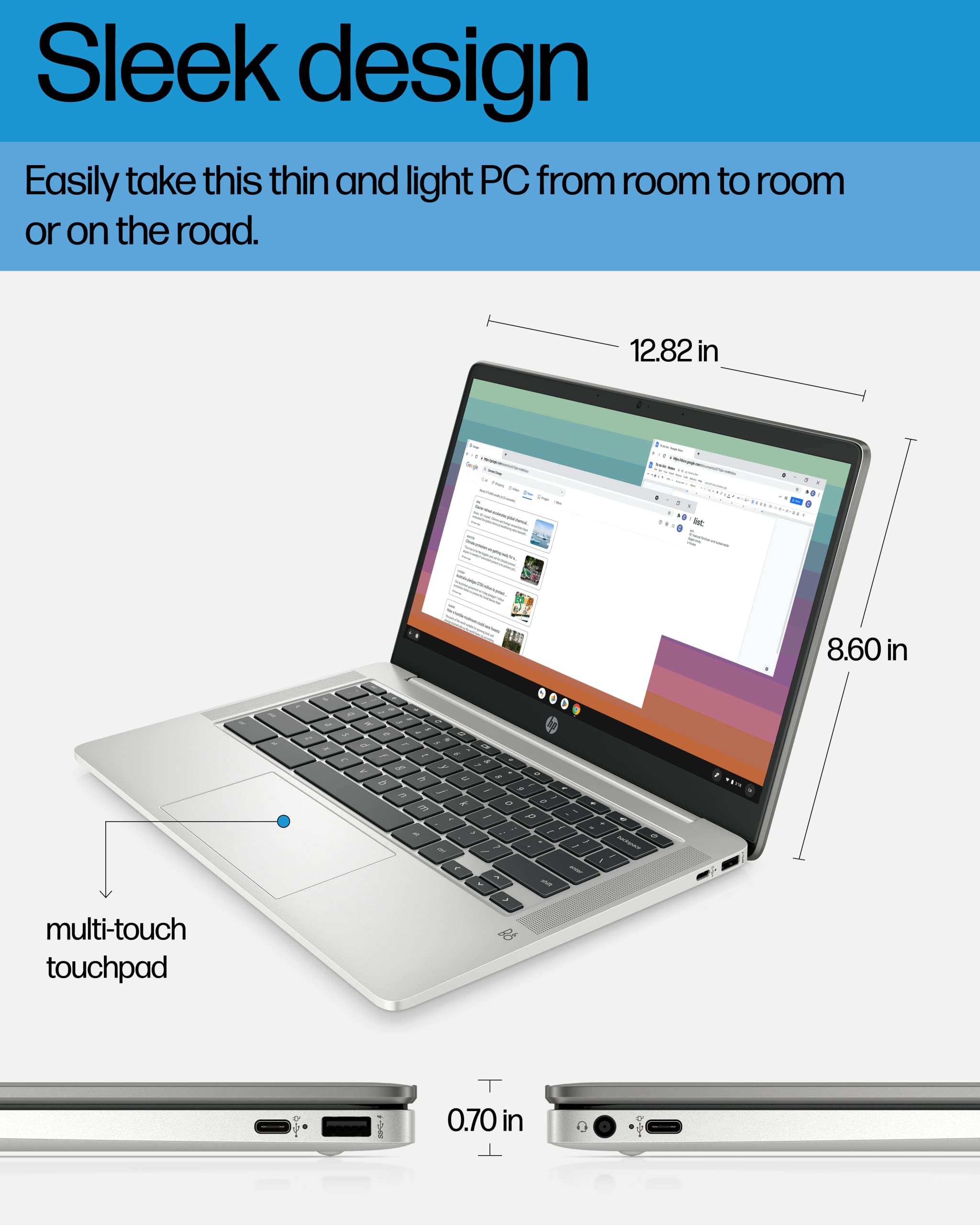 HP Chromebook 14 Laptop, Intel Celeron N4120, 4 GB RAM, 64 GB eMMC, 14