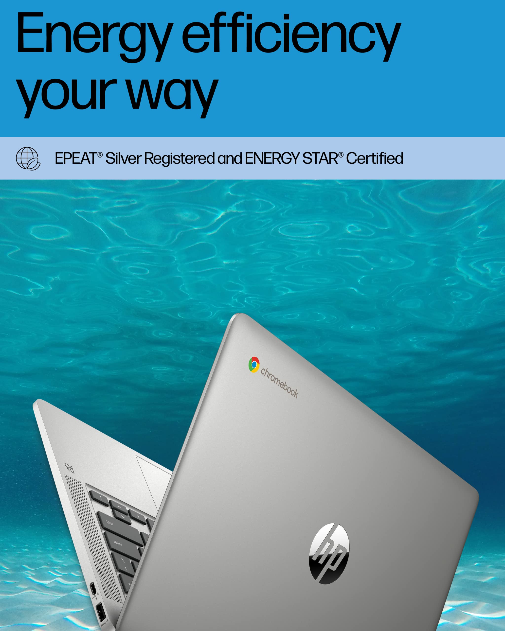 HP Chromebook 14 Laptop, Intel Celeron N4120, 4 GB RAM, 64 GB eMMC, 14