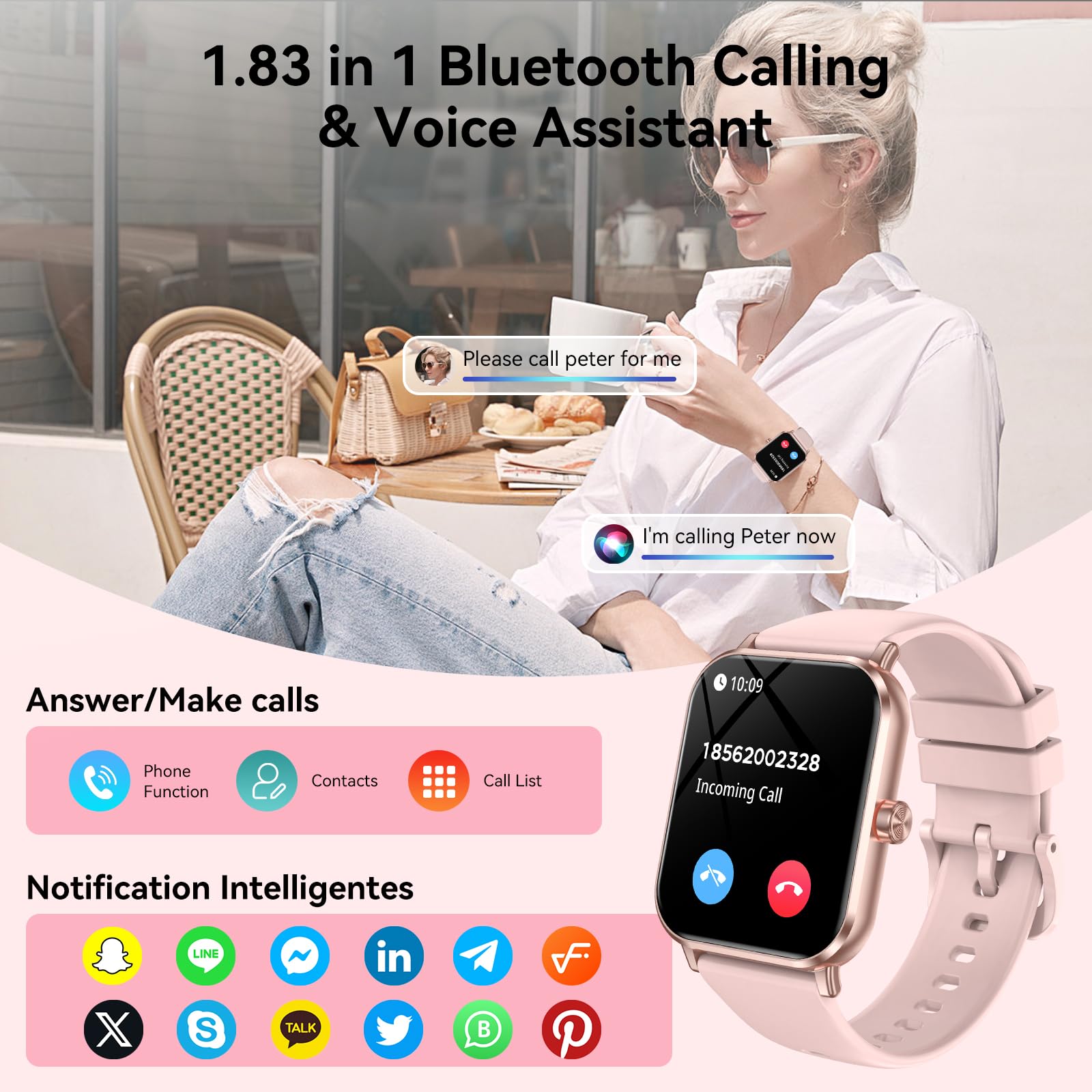 Jacoosa Smart Watch for Men Women, 1.83