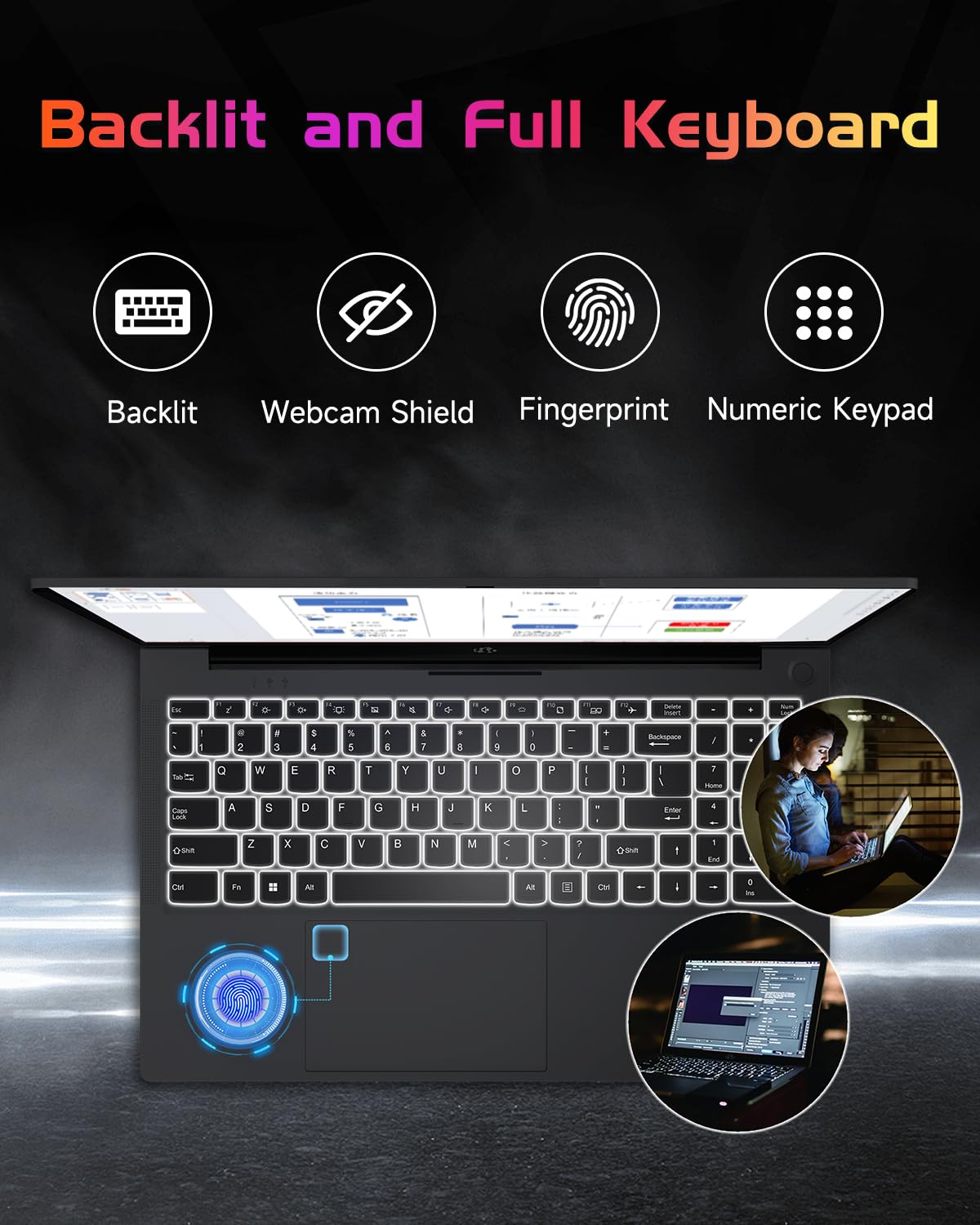 NIMO 15.6 IPS-FHD-Laptop, 16GB RAM 1TB SSD Intel Pentium Quad Core N100, Backlit Keyboard Fingerprint (Beat to i3-1115G4 Up to 3.4GHz) Computer for Student-Home WiFi 6 BT5.2 Win 11