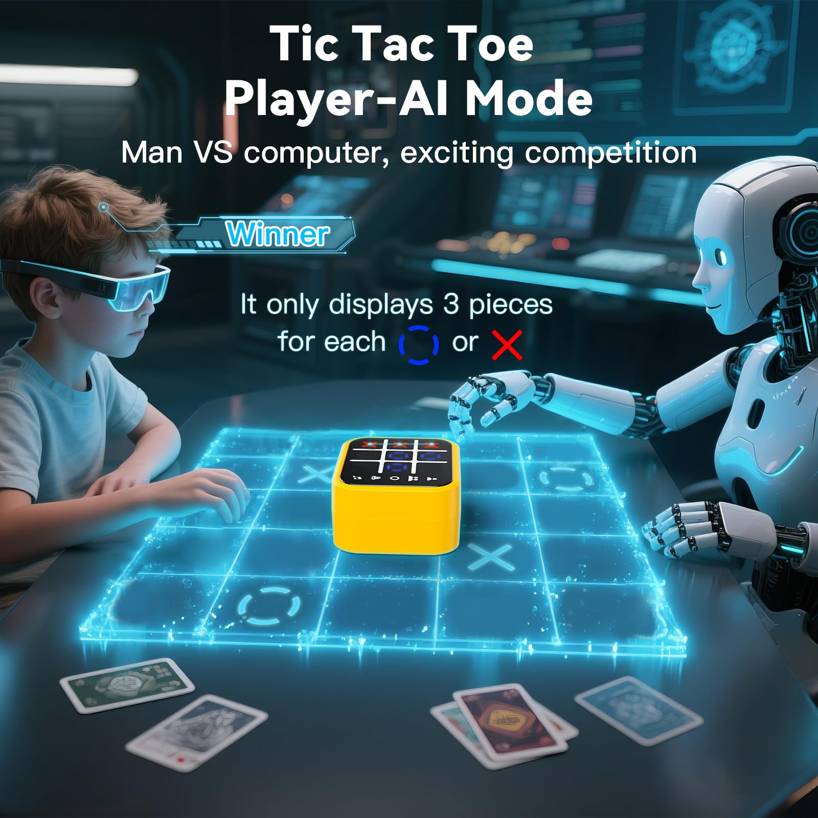 Niufuntek Rechargeable Tic Tac Toe Game Box with 5 Fun Brain Memory Games, Electronic Touchscreen Handheld Game, Portable Digital Puzzle Board Travel Toy, Gifts Choice for Kids and Adults(Yellow)
