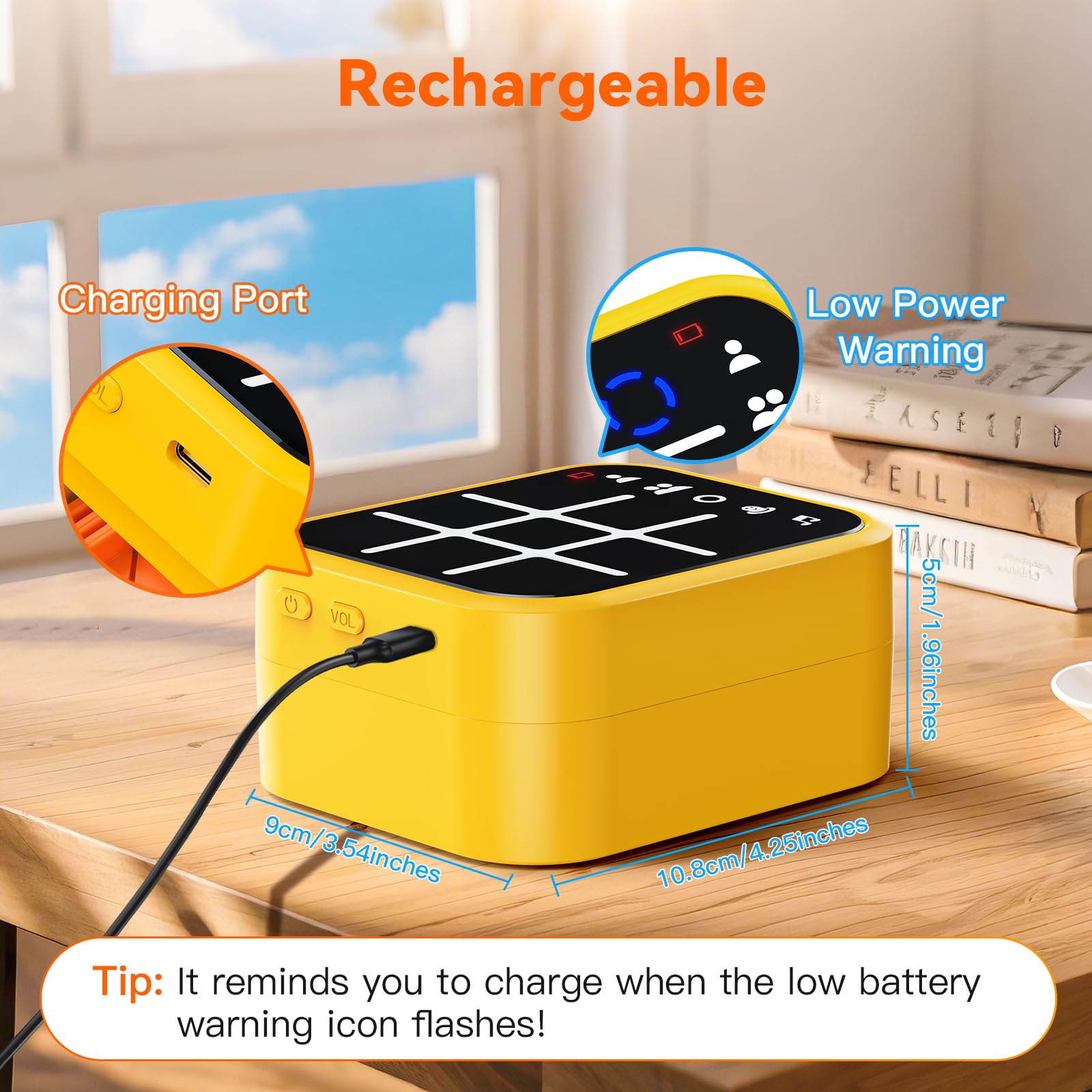 Niufuntek Rechargeable Tic Tac Toe Game Box with 5 Fun Brain Memory Games, Electronic Touchscreen Handheld Game, Portable Digital Puzzle Board Travel Toy, Gifts Choice for Kids and Adults(Yellow)