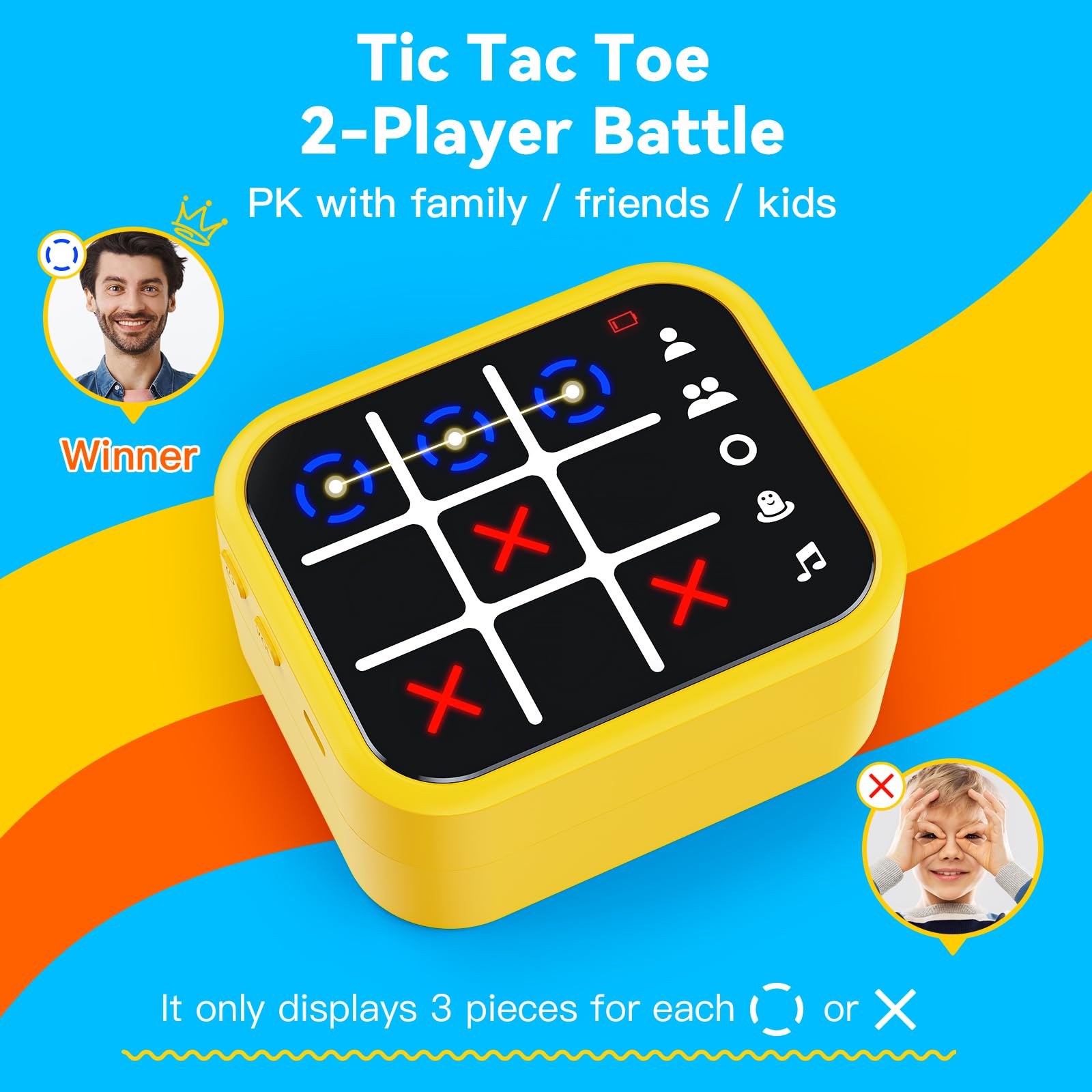 Niufuntek Rechargeable Tic Tac Toe Game Box with 5 Fun Brain Memory Games, Electronic Touchscreen Handheld Game, Portable Digital Puzzle Board Travel Toy, Gifts Choice for Kids and Adults(Yellow)