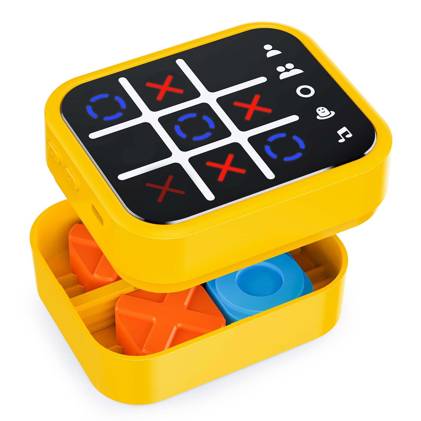 Niufuntek Rechargeable Tic Tac Toe Game Box with 5 Fun Brain Memory Games, Electronic Touchscreen Handheld Game, Portable Digital Puzzle Board Travel Toy, Gifts Choice for Kids and Adults(Yellow)