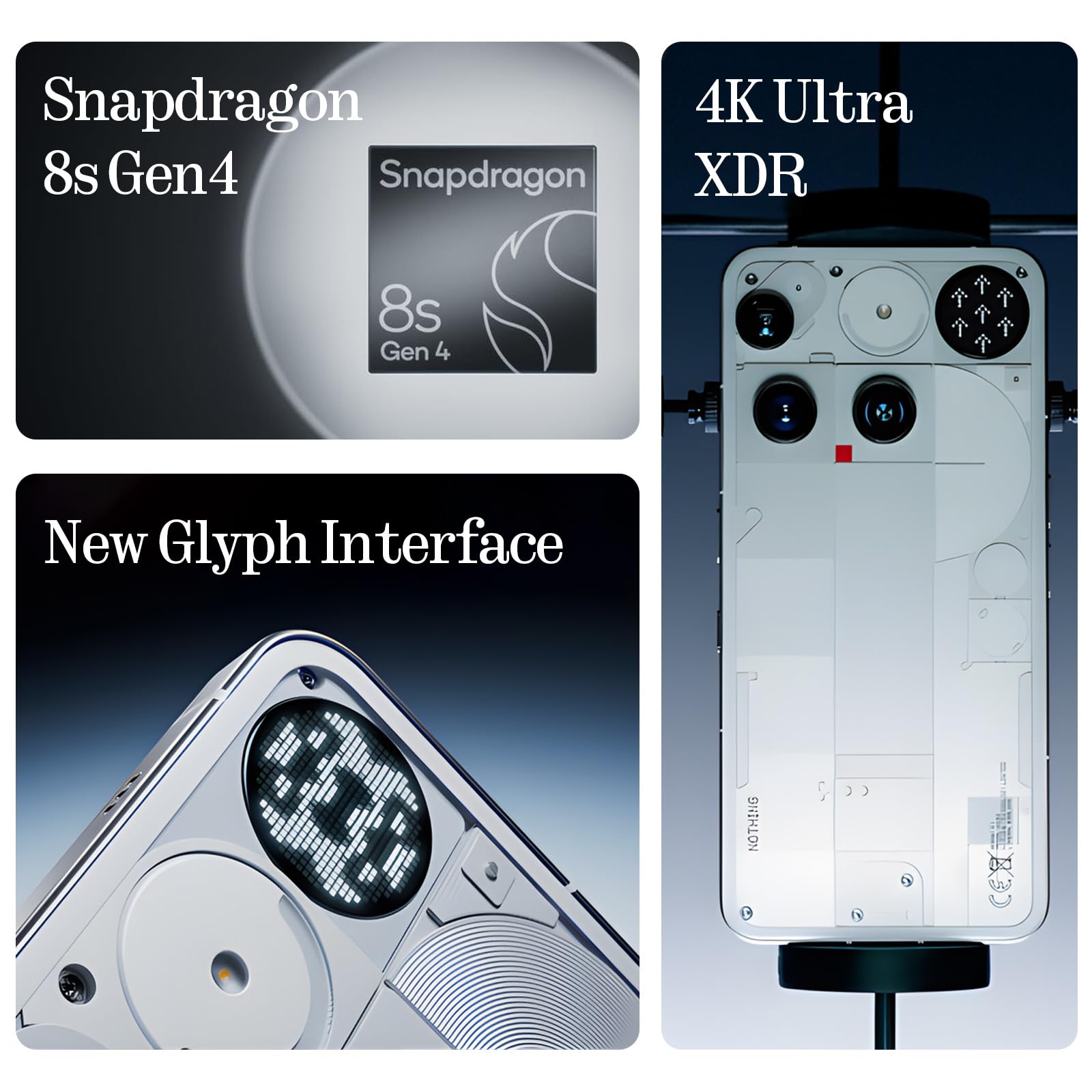 Nothing Phone (3) Cell Phone, 2025 New 5G Unlocked Phones 256GB, Android 15, Snapdragon 8s Gen4, AI Mobile Phones with Four 50MP Cameras & AMOLED Display, 5150mAh, Glyph Interface, Smartphone White