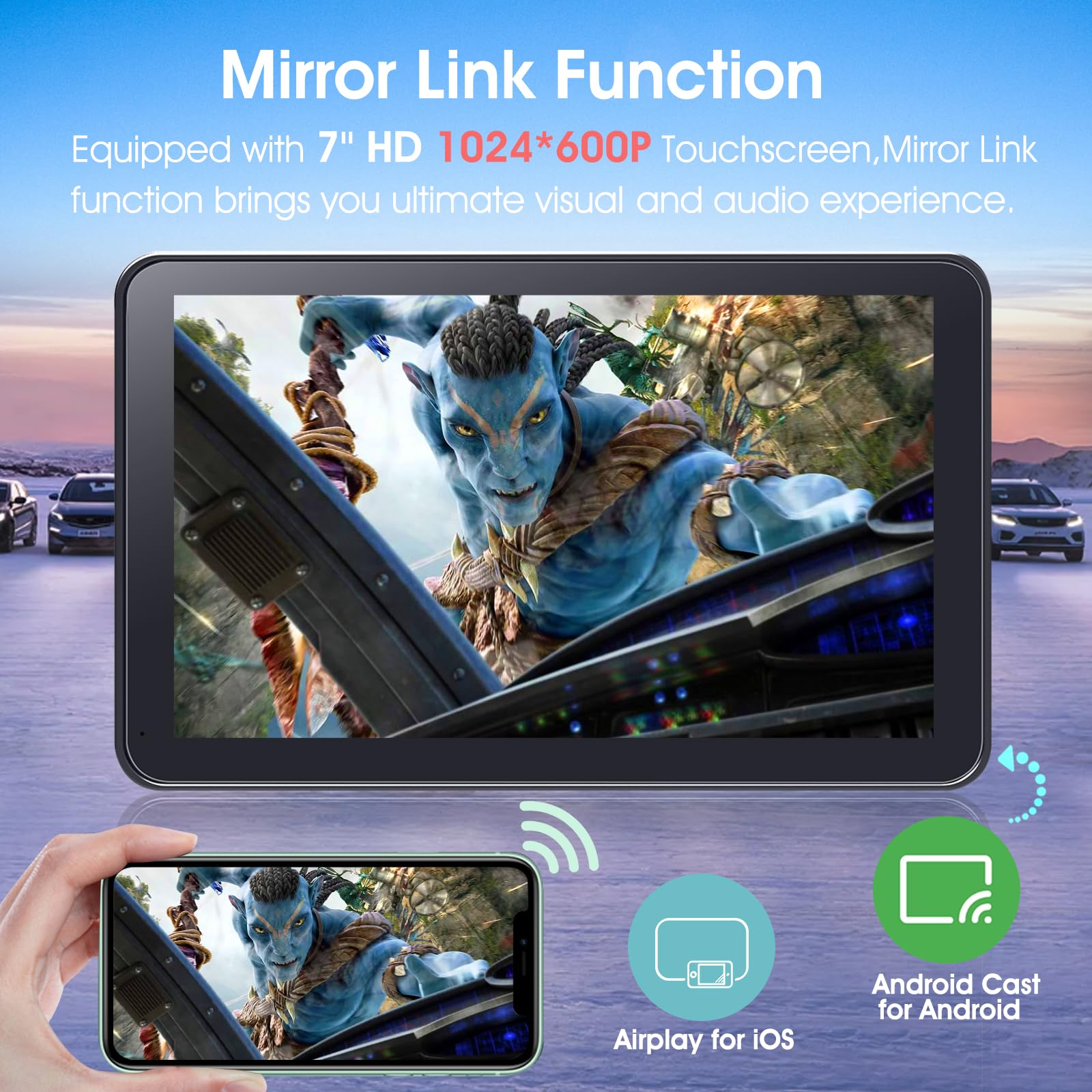 Portable Wireless Carplay Car Stereo, 7
