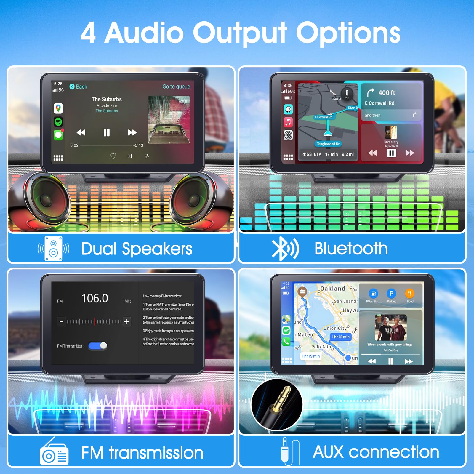 Portable Wireless Carplay Car Stereo, 7