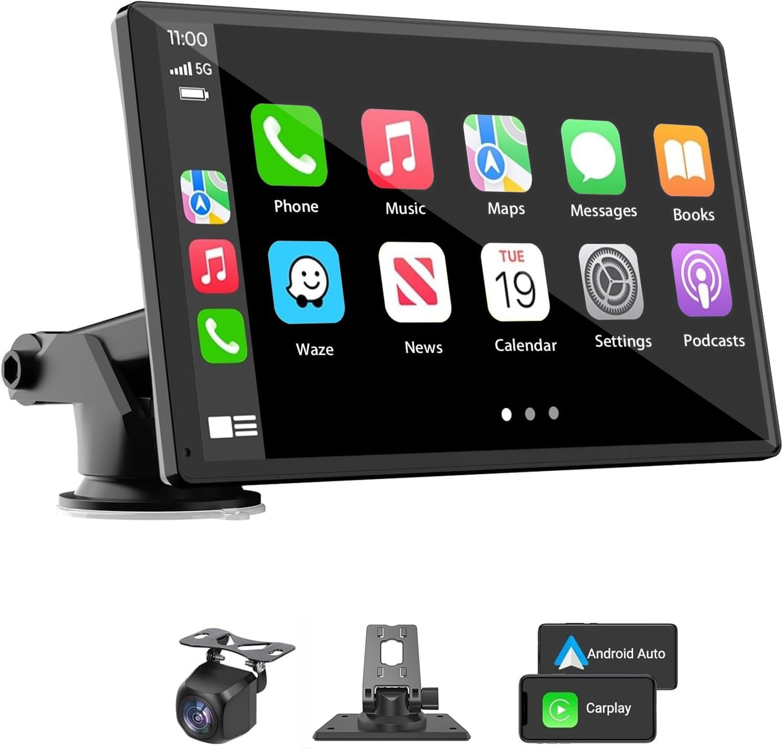 Portable Wireless Carplay Car Stereo, 7″ HD Touchscreen for Car with Apple CarPlay & Android Auto with Backup Camera/Mirror Link/Voice Control/Bluetooth/GPS/AUX/FM Satellite Radio for All Vehicles