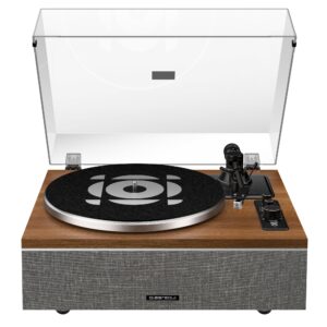 QLEARSOUL ONE-S Vinyl Record Player with Bluetooth Input/Output, Mulipurpose Vintage Turntable Built in Speakers, Phono Preamp & DSP, AT-3600L Cartridge, 33/45 RPM (Walnut)