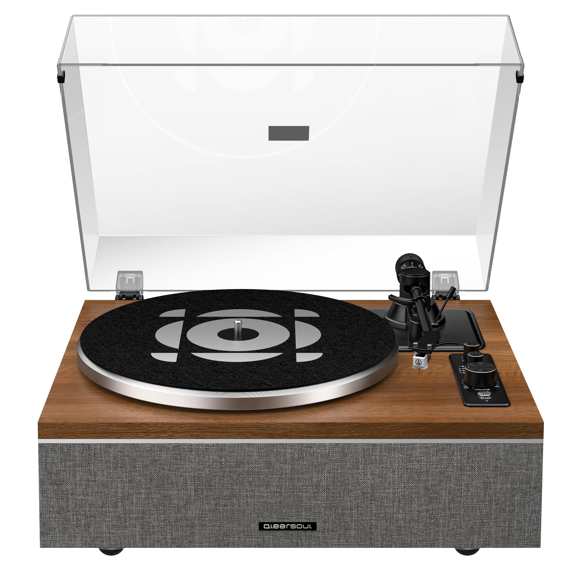 QLEARSOUL ONE-S Vinyl Record Player with Bluetooth Input/Output, Mulipurpose Vintage Turntable Built in Speakers, Phono Preamp & DSP, AT-3600L Cartridge, 33/45 RPM (Walnut)