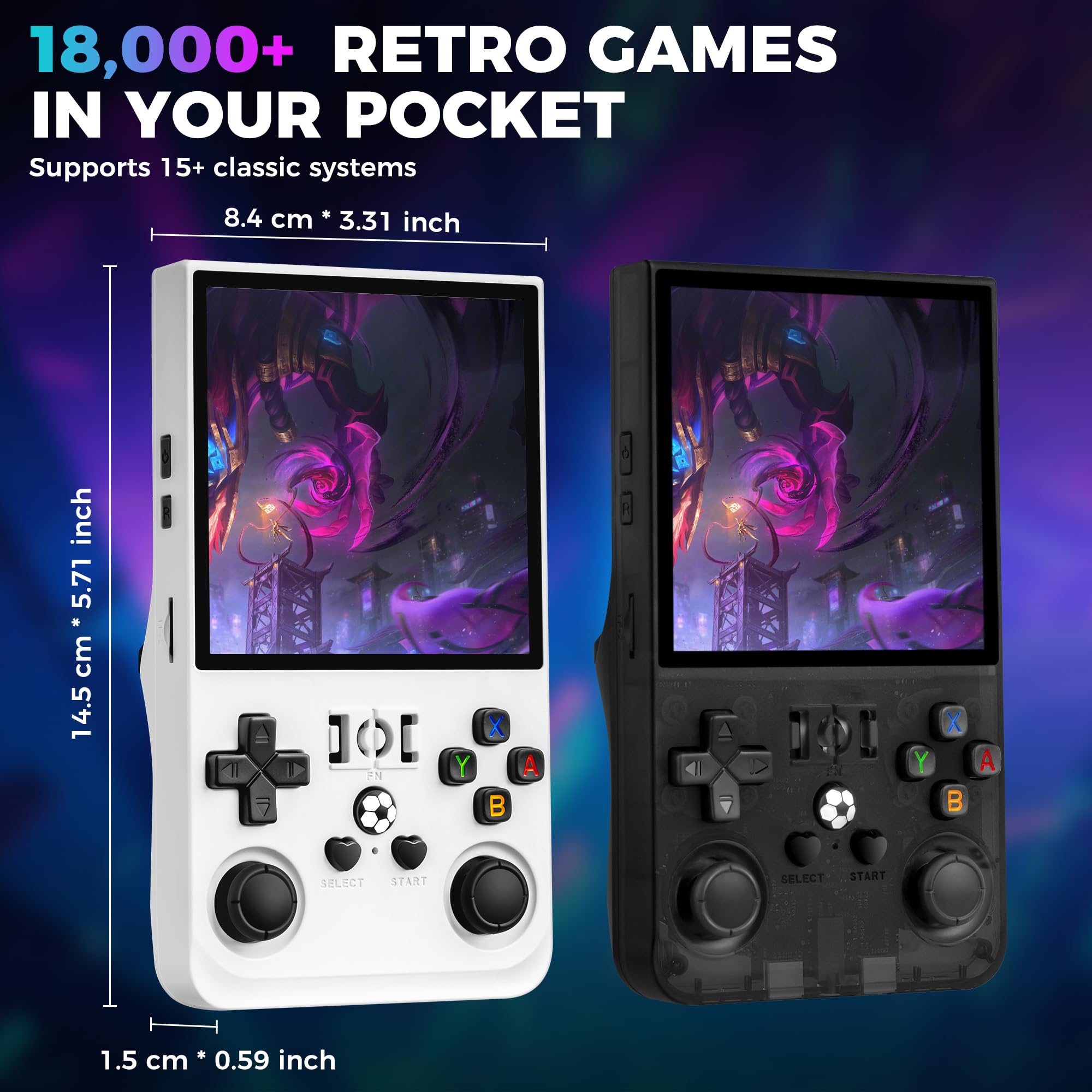 R36MAX Retro Game Console, Handheld Game Console with 4.0-in IPS HD Screen，Video Game Consoles with 64GB Memory and 18,000+ Retro Games, Portable Games Consoles with Storage Bag（Black）