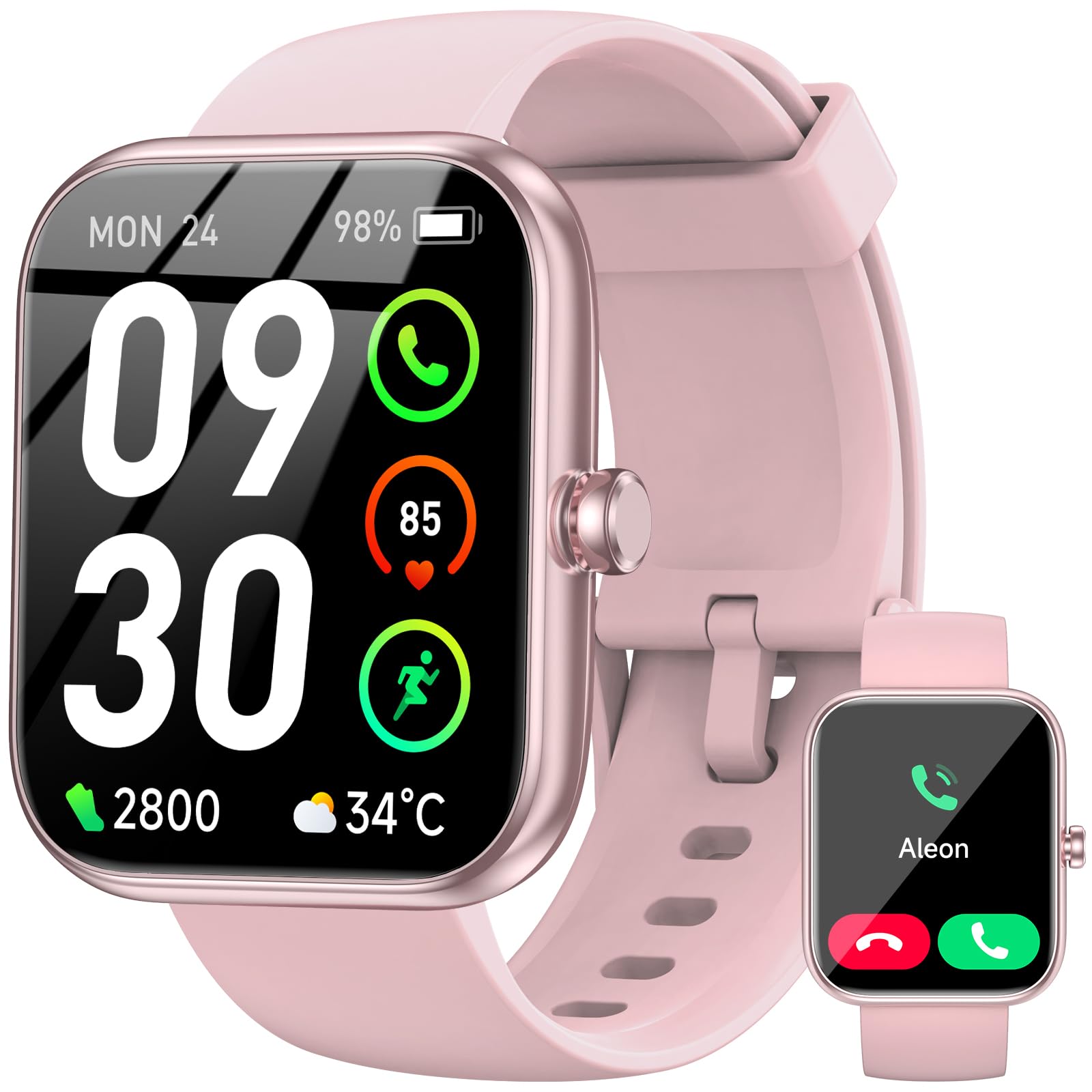Smart Watch with Alexa Built-in, 1.83″ HD Touchscreen Fitness Tracker, Bluetooth Notifications/Calls, IP68 Waterproof, 120+ Sport Modes, 24/7 Heart Rate & Sleep Monitor for iPhone Android iOS (Pink)