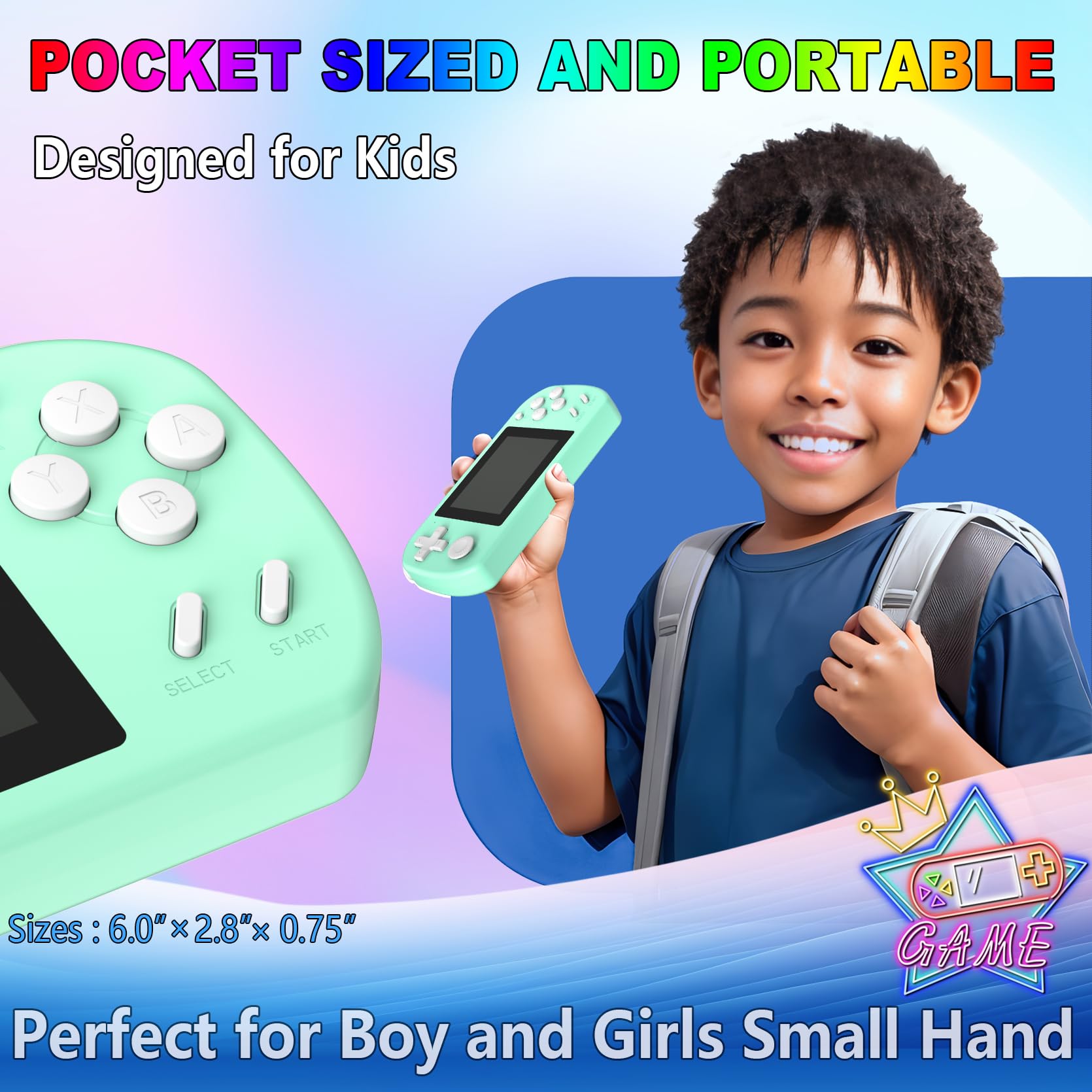 TEBIYOU Handheld Games for Kids Built-in 218 Video Games, Portable Kids Travel Toys for Ages 4-13 with Rechargeable Battery 3.0