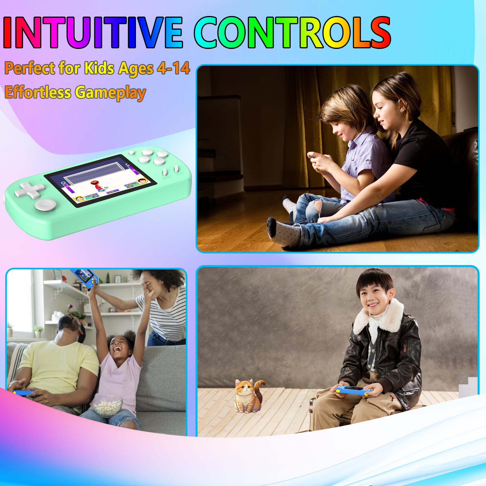 TEBIYOU Handheld Games for Kids Built-in 218 Video Games, Portable Kids Travel Toys for Ages 4-13 with Rechargeable Battery 3.0