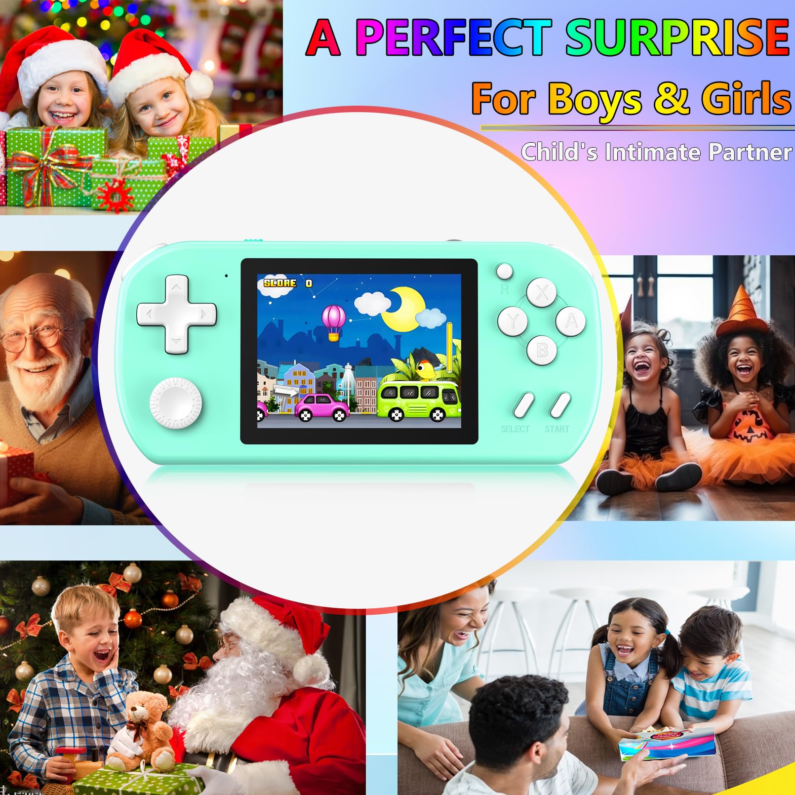 TEBIYOU Handheld Games for Kids Built-in 218 Video Games, Portable Kids Travel Toys for Ages 4-13 with Rechargeable Battery 3.0