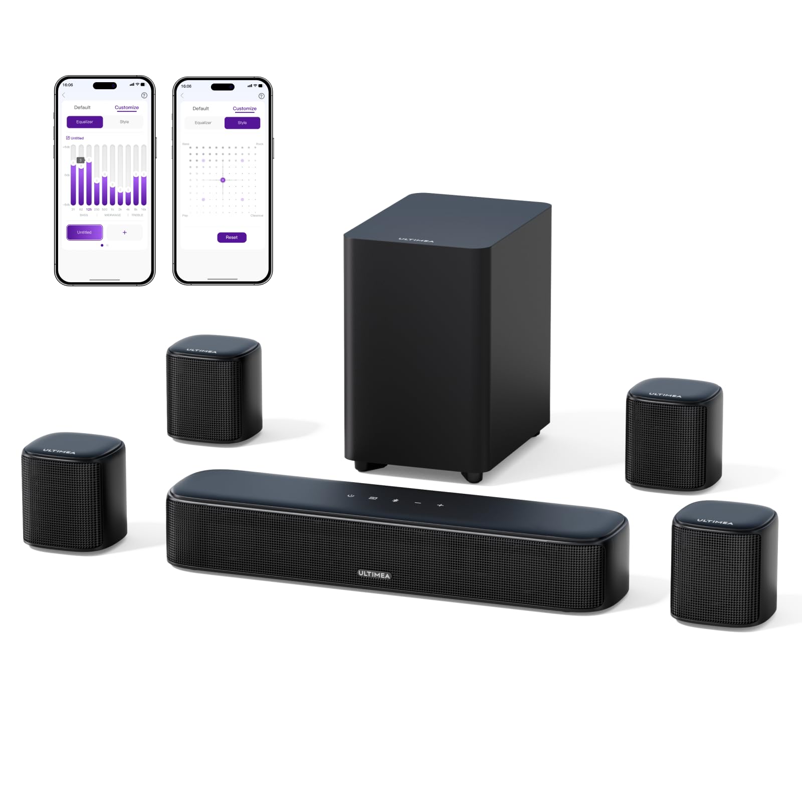 ULTIMEA Aura A40 7.1ch Surround Sound Bar for Smart TV with Subwoofer & 4 Surround Speakers, 330W Home Theater Audio System, Virtual Surround, App Control, Optical AUX BT