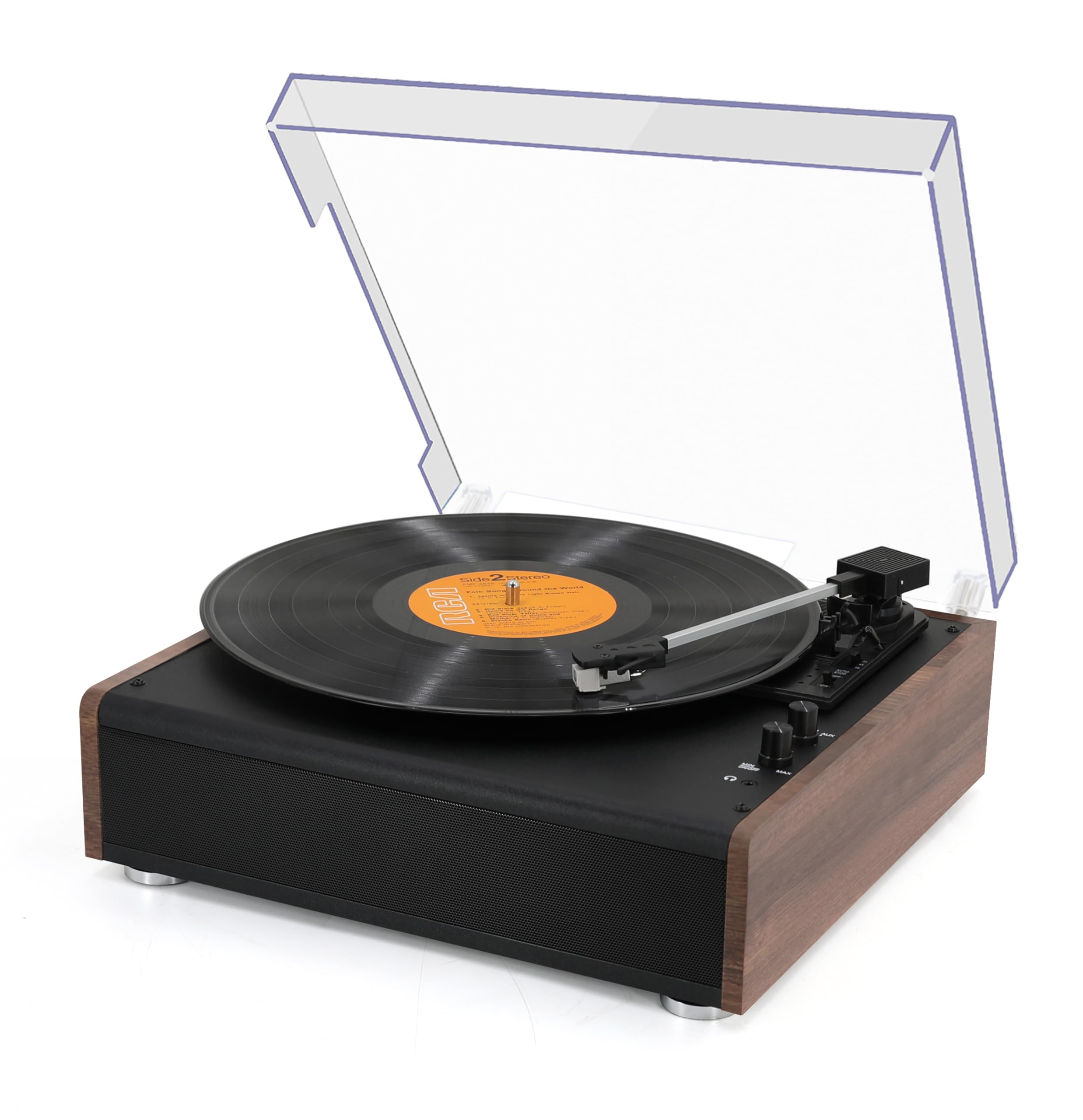 Vinyl Record Player Bluetooth Wireless Turntable with Built-in Speakers and 3 Speed Belt-Driven Vintage Phonograph Record Player with Magnetic Cartridge, RCA Out, Aux in, Headphone Jack (Brown)